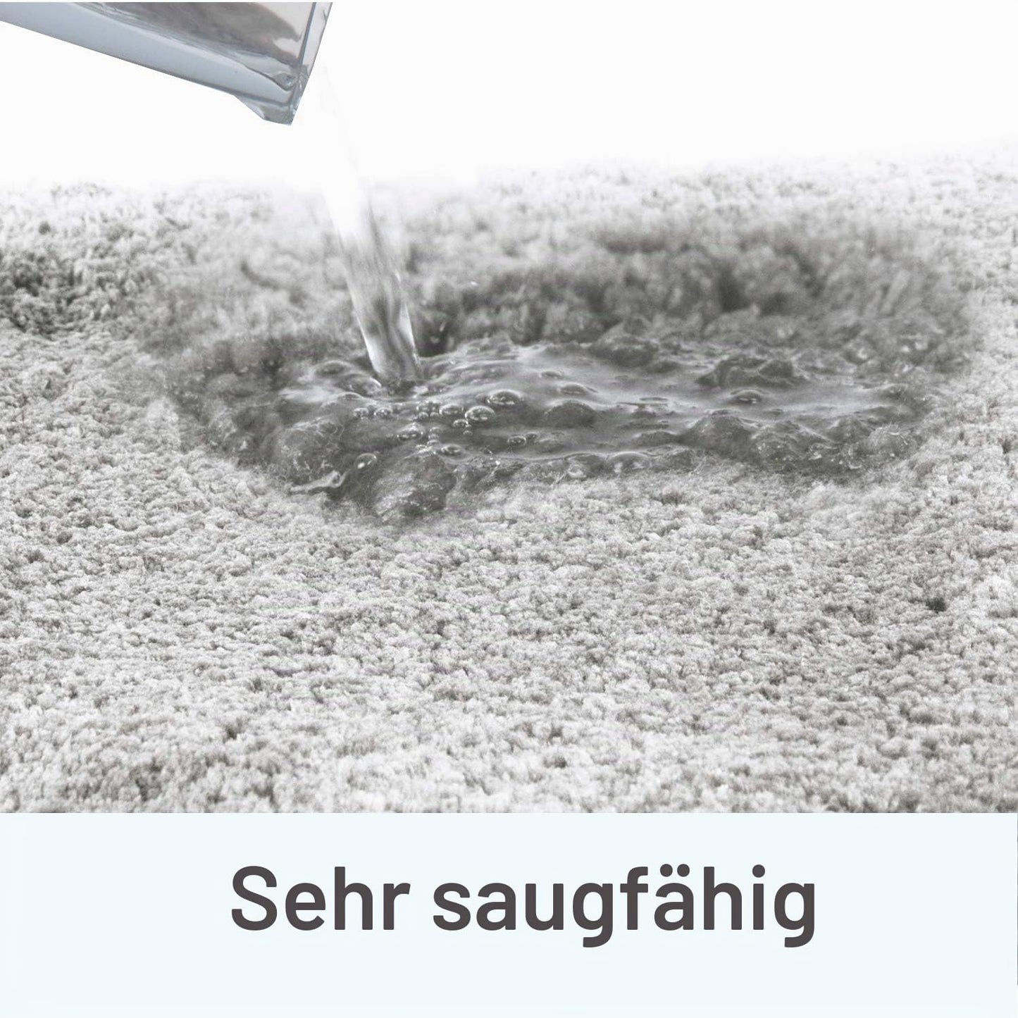 Rutschfester Hochflor Badteppich, maschinenwaschbar, 50 x 80 cm Hellgrau