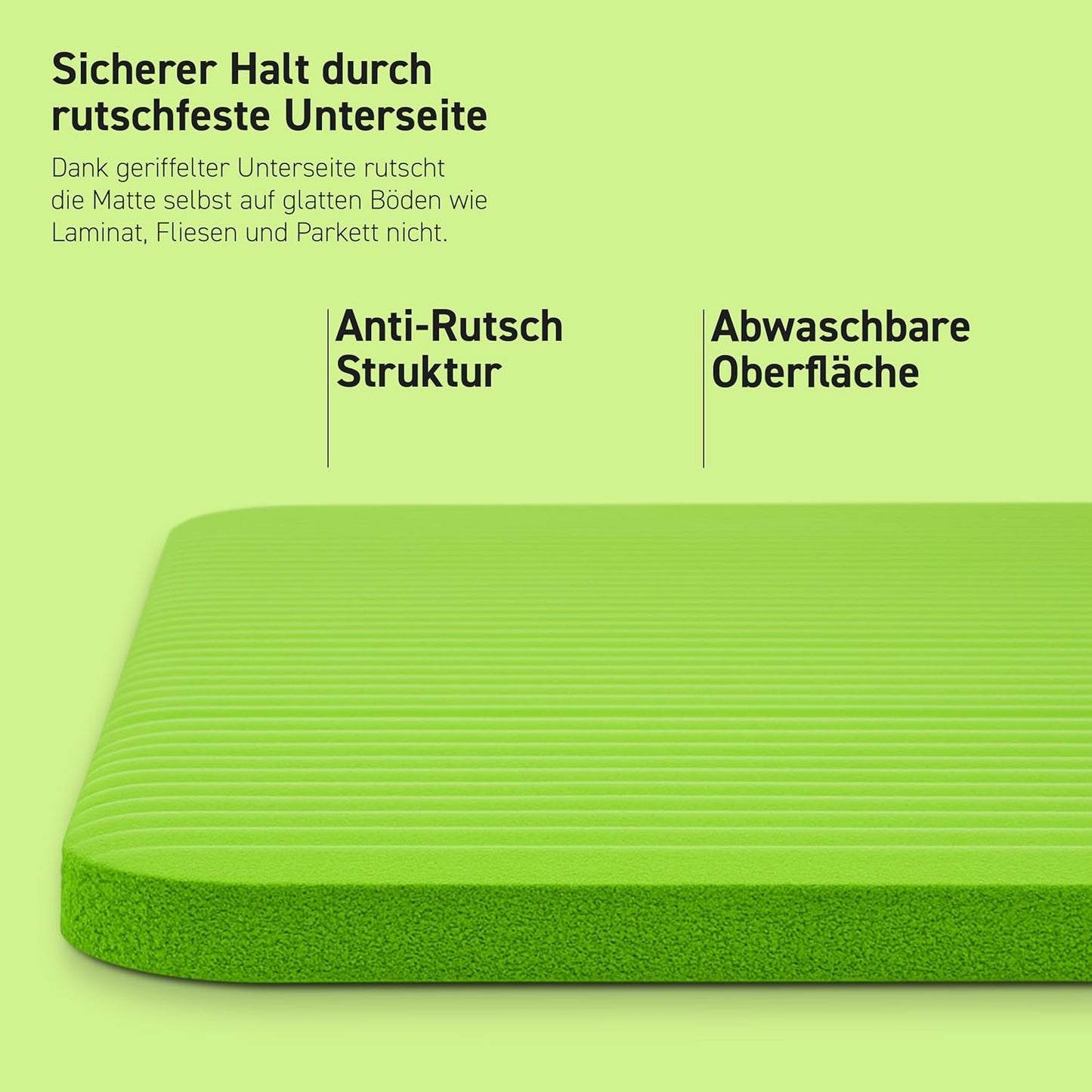 Gymnastikmatte Premium mit Tragegurt & Übungsposter, Lindgrün 190 x 100 x 1,5 cm