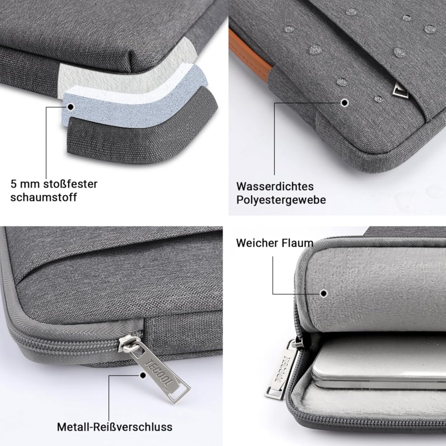Stoss- & Spritzwasserfeste Laptoptasche 15,6 Zoll, 15-15,6 Zoll Dunkelgrau