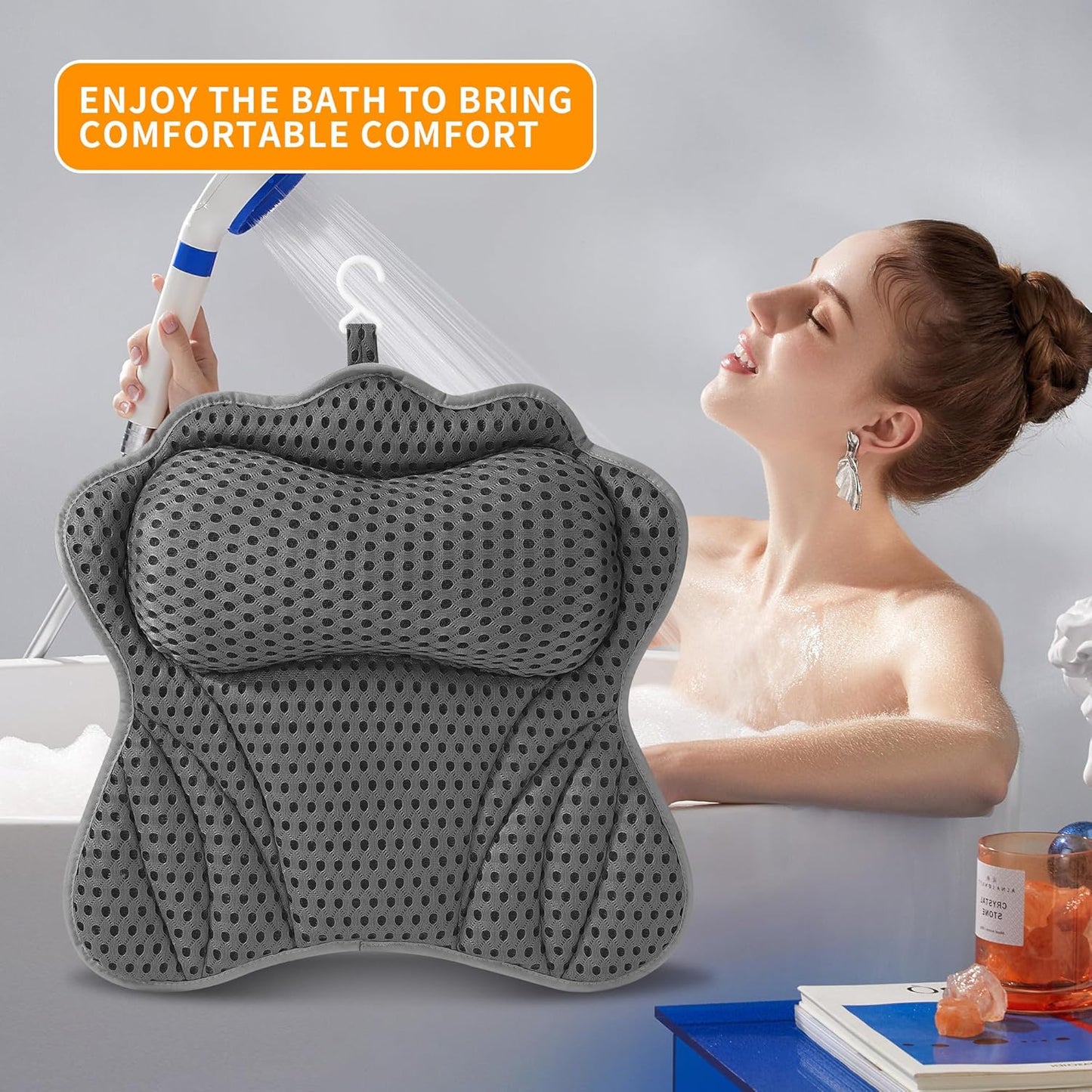 Badewannenkissen mit 4D-Air-Mesh-Technologie, Grau