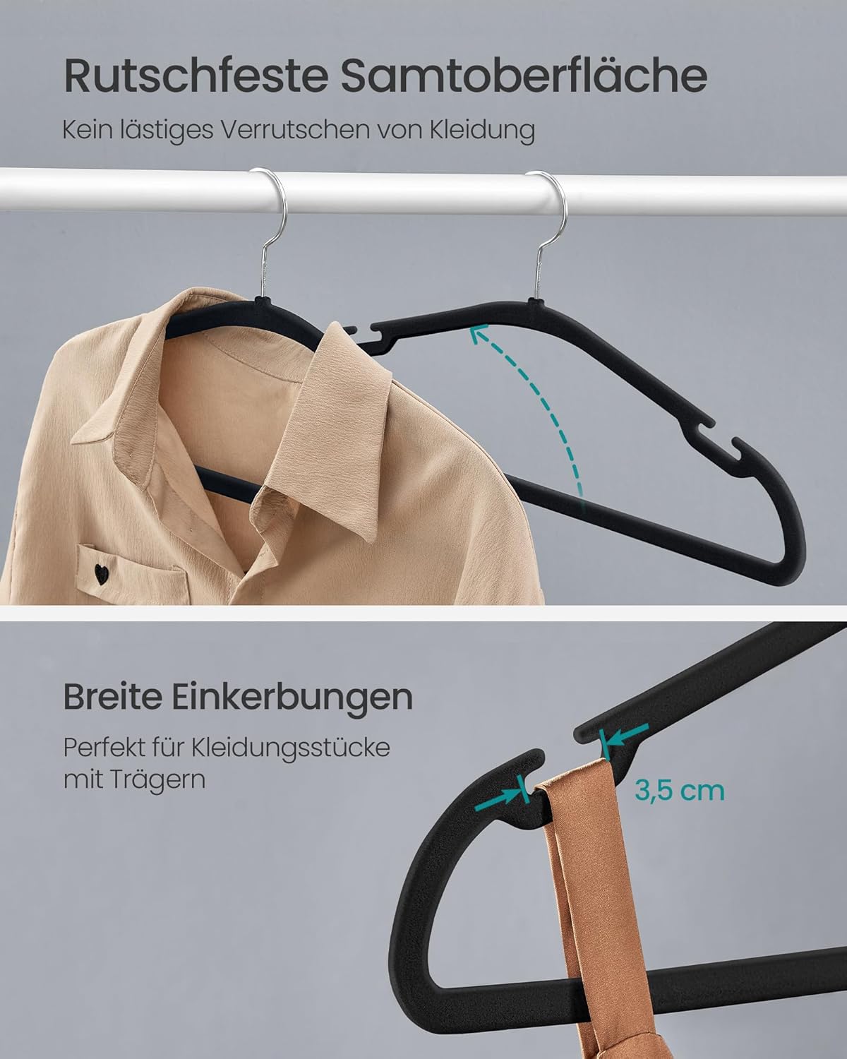 Rutschfestes Kleiderbügel-Set CRF039B03, Tintenschwarz
