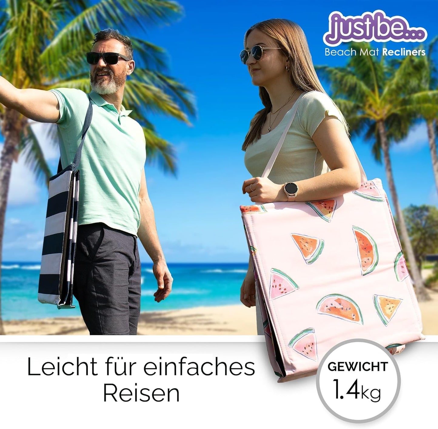 Faltbare Strandmatte mit klappbarer Rückenlehne , Reissverschlusstasche und Schultergurt, Blau Gestreift