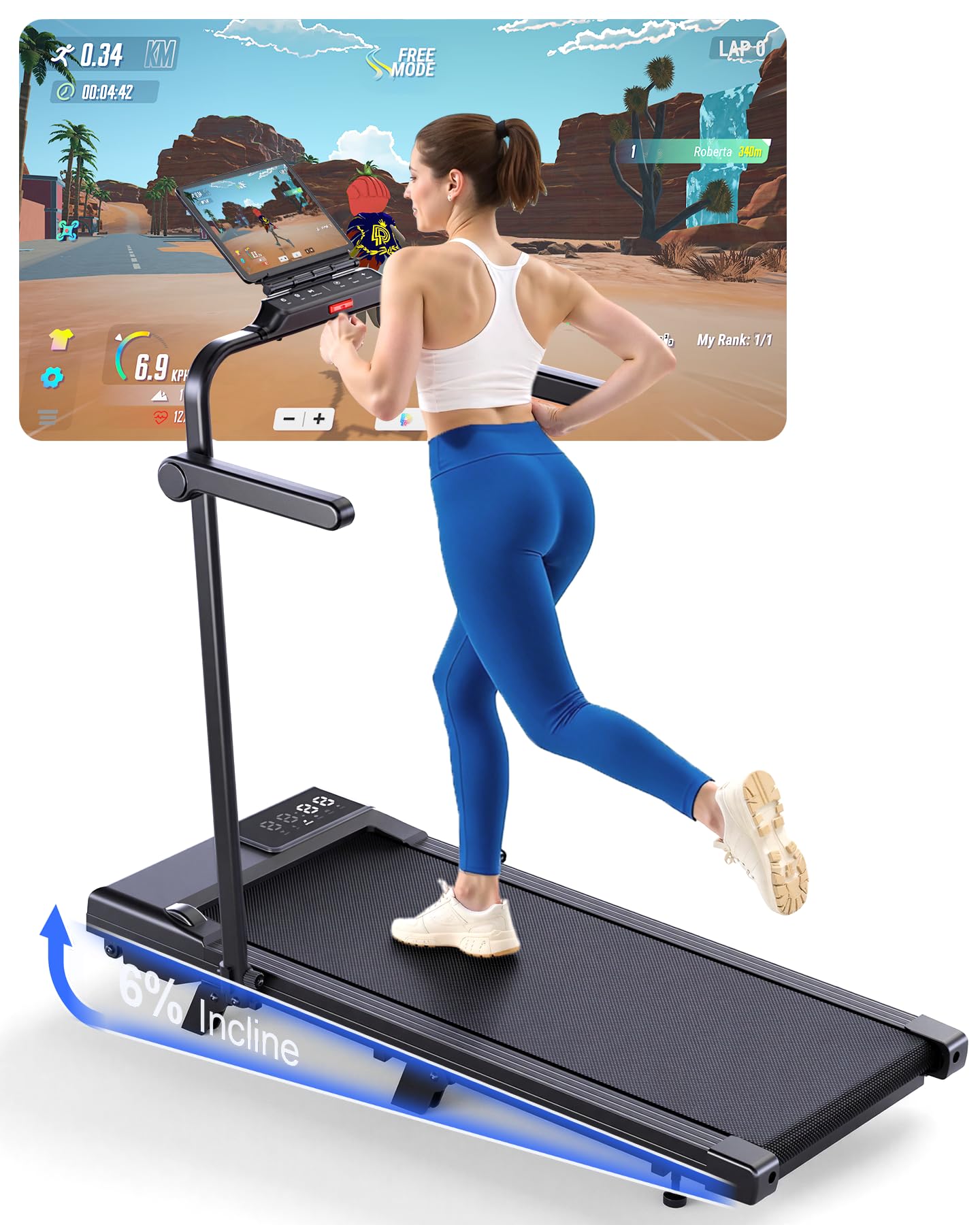 Walking Pad mit Steigung und App-Steuerung, 90cm Mit Steigung 9% Schwarz