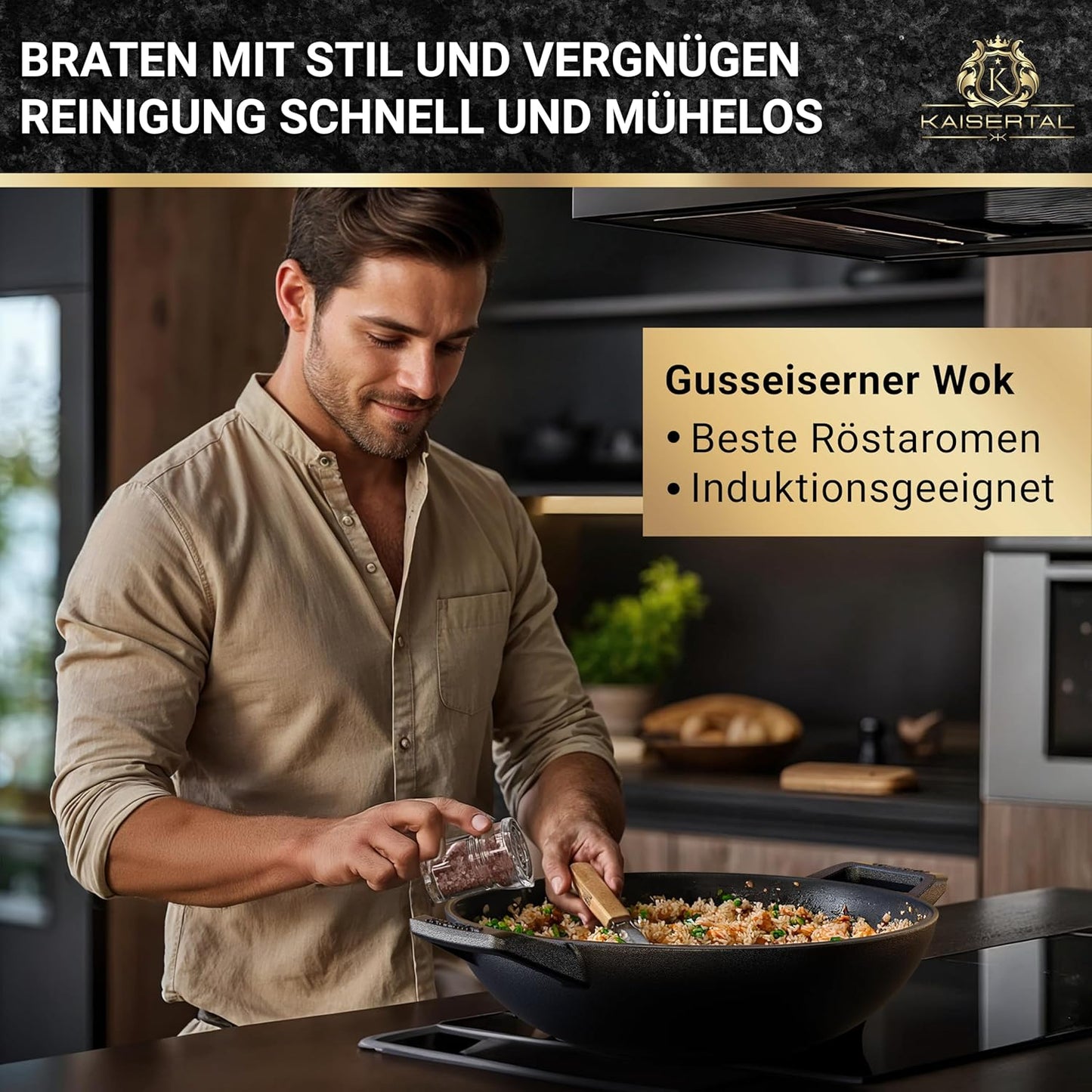 Wok Pfanne, Schwarz - Ohne Deckel