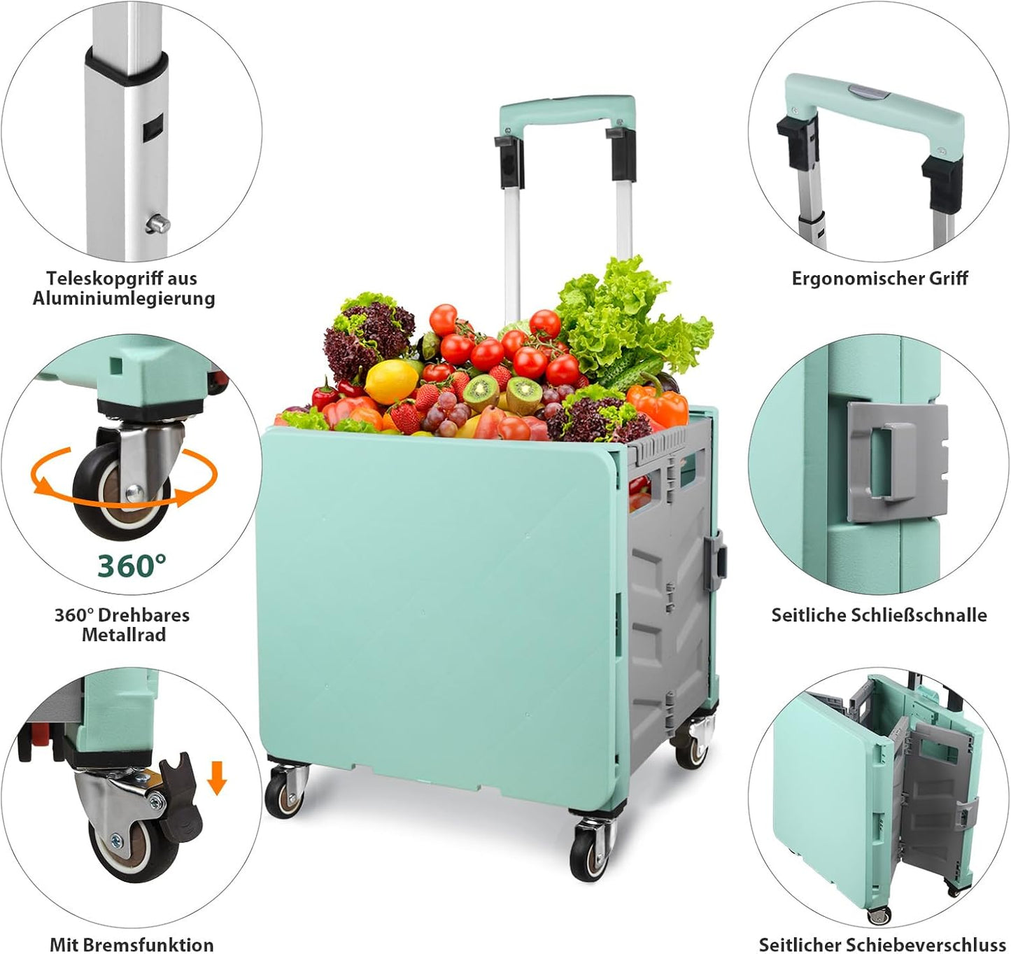 Klappbarer Einkaufstrolley, Grün Grau