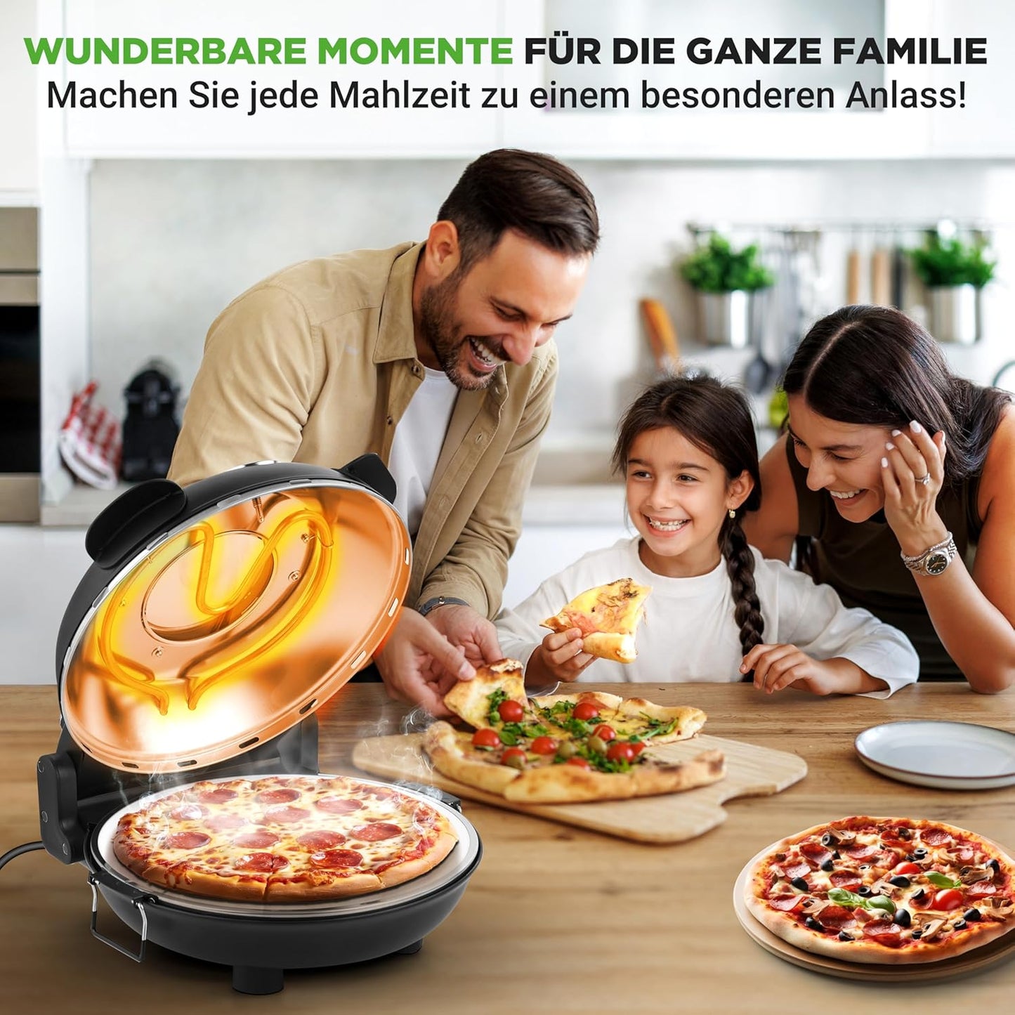 Elektrischer Pizzaofen mit Stein (30 cm, bis 426°C), Black