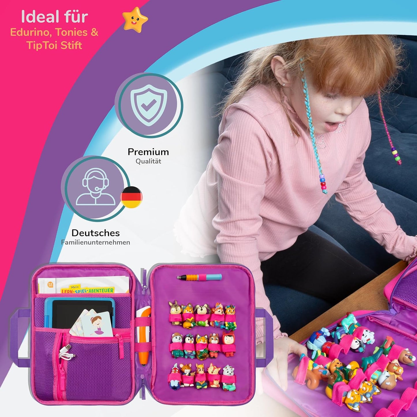 Tasche für Edurino, Tonie & TipToi Zubehör, Emma Einhorn (Pink)