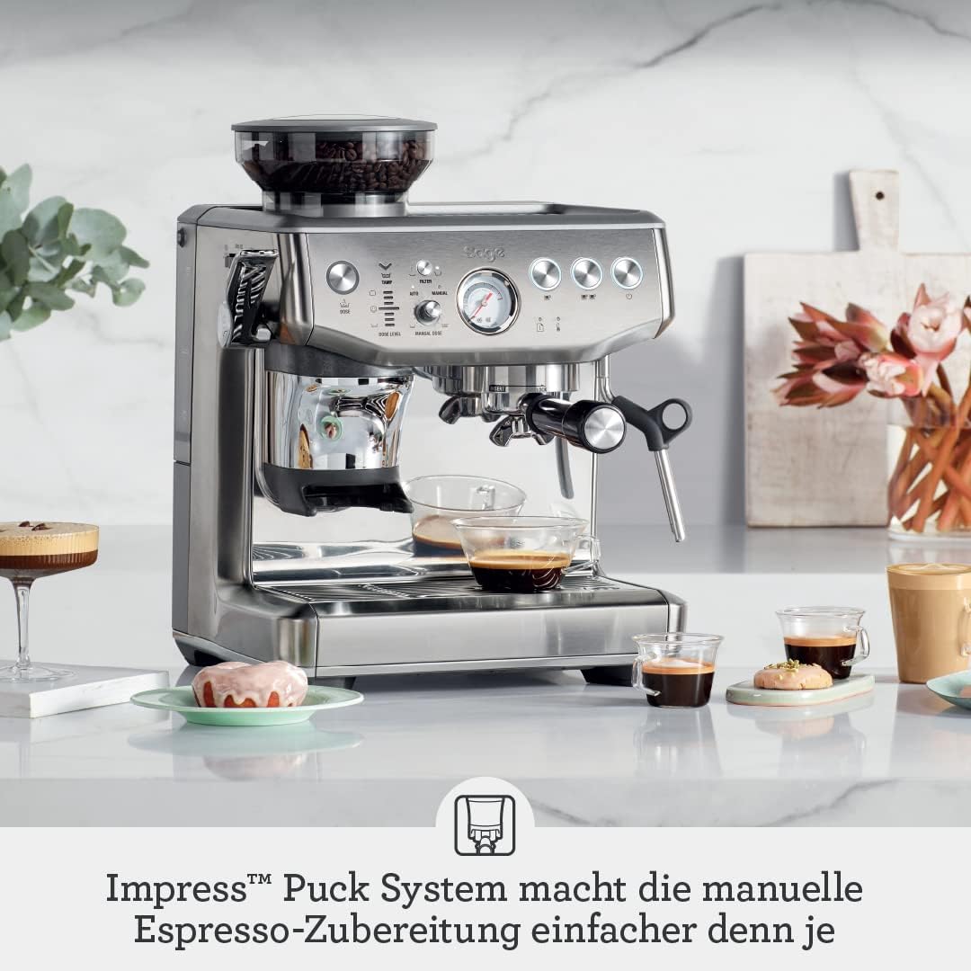Espressomaschine mit manuellem Milchaufschäumer & Mahlwerk, Gebürsteter Edelstahl