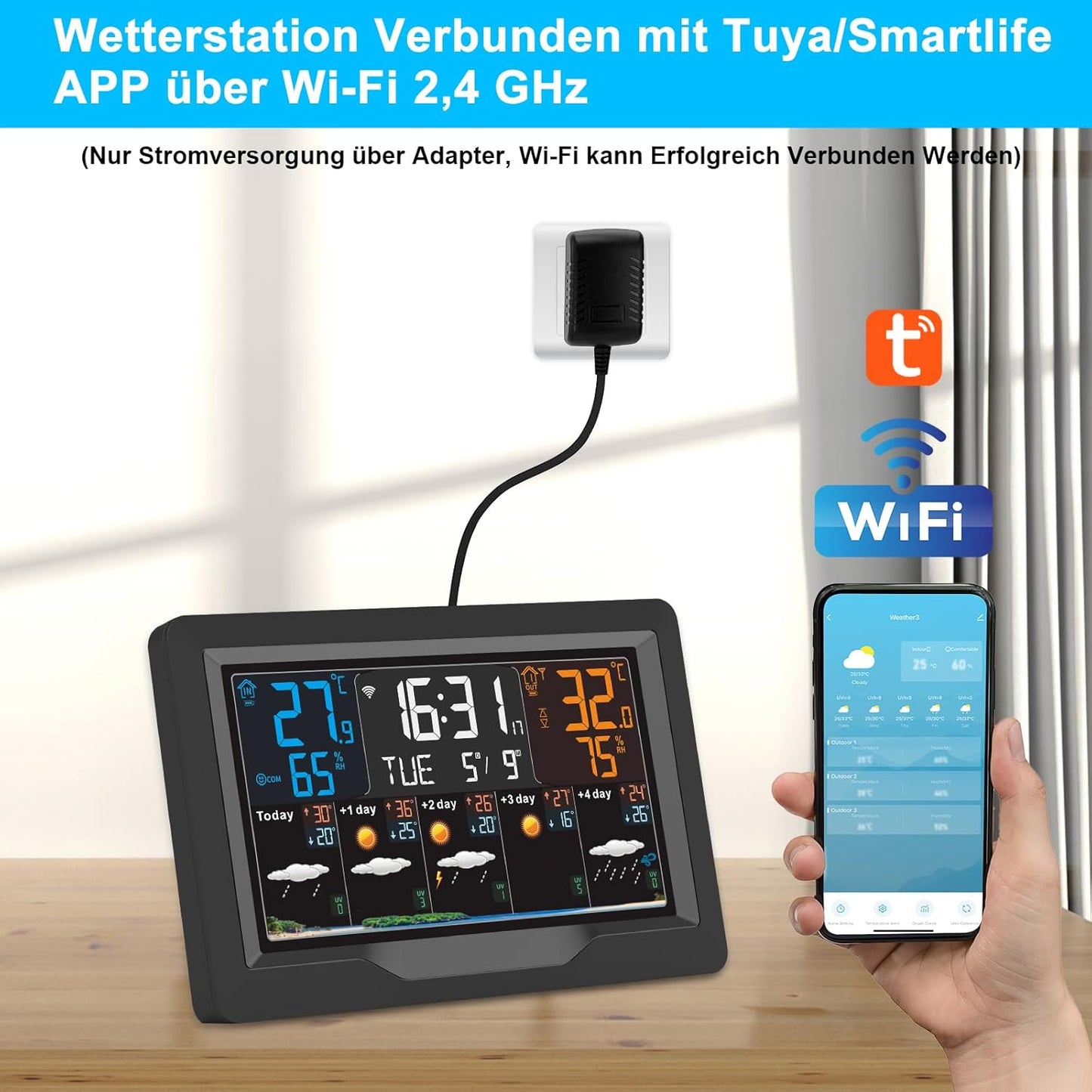 Wetterstation mit Aussensensor und Farbdisplay, M