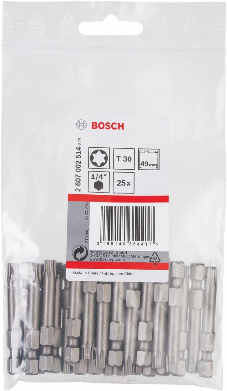 25er Set Extra-Hart Innen-Torx Bitsatz T30, 49 mm, 25 Stück T30