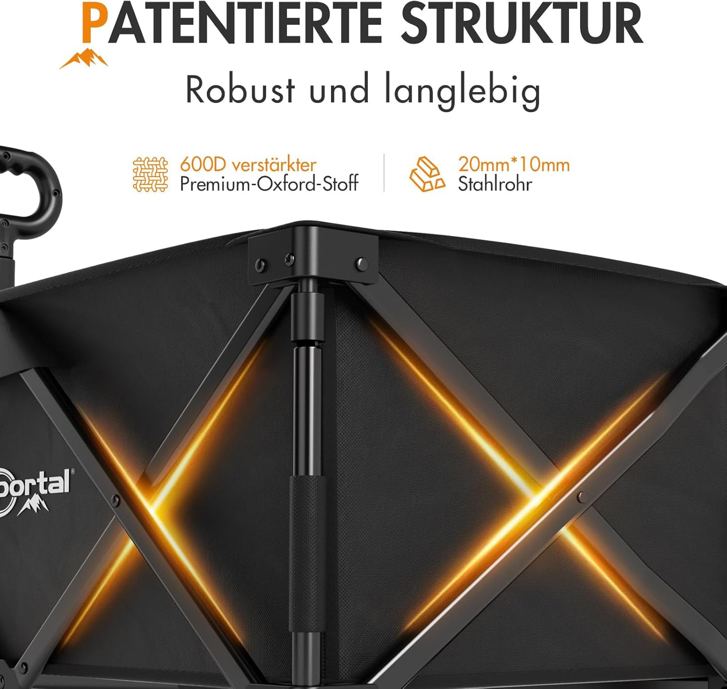 Faltbarer Bollerwagen mit Bremse und Seitentasche, Upgrade Schwarz