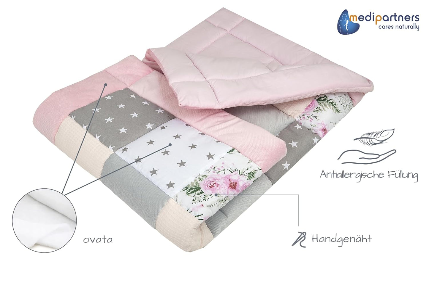 Krabbeldecke, 120x120cm Rosa Blumen