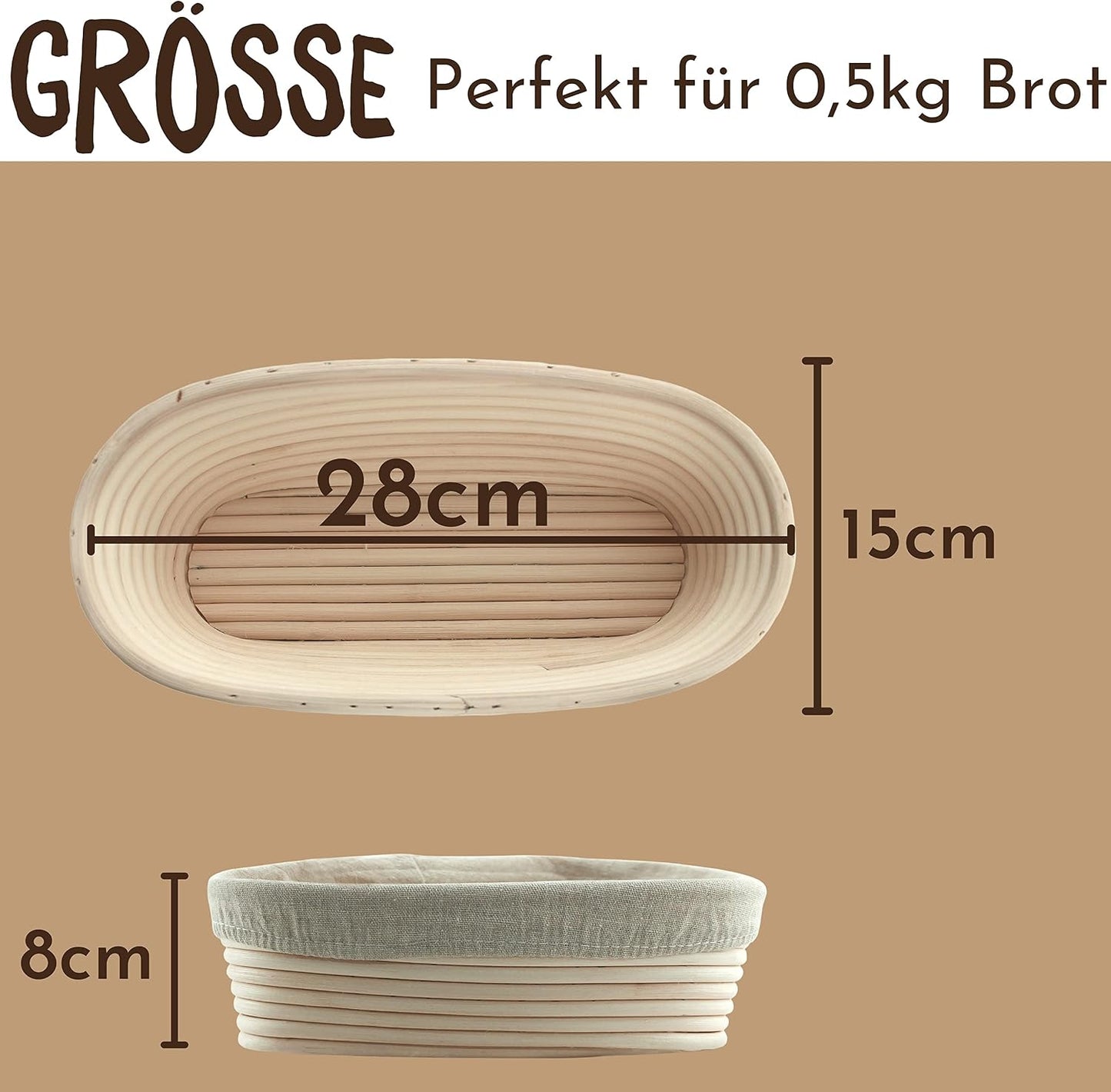Gärkörbchen mit Teigschaber, Ovale 28 cm