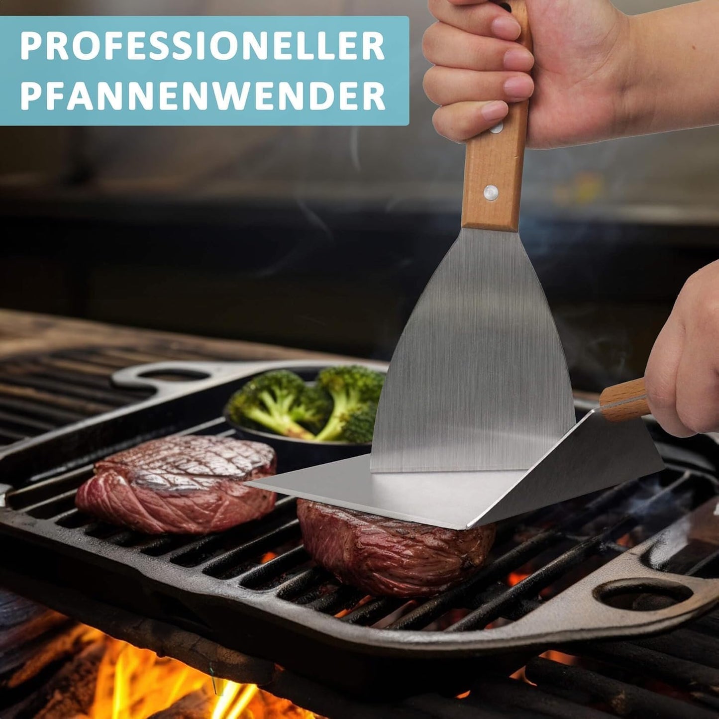 Burger Smasher Set mit Pfannenwender und Grillspachtel, 5 Stück