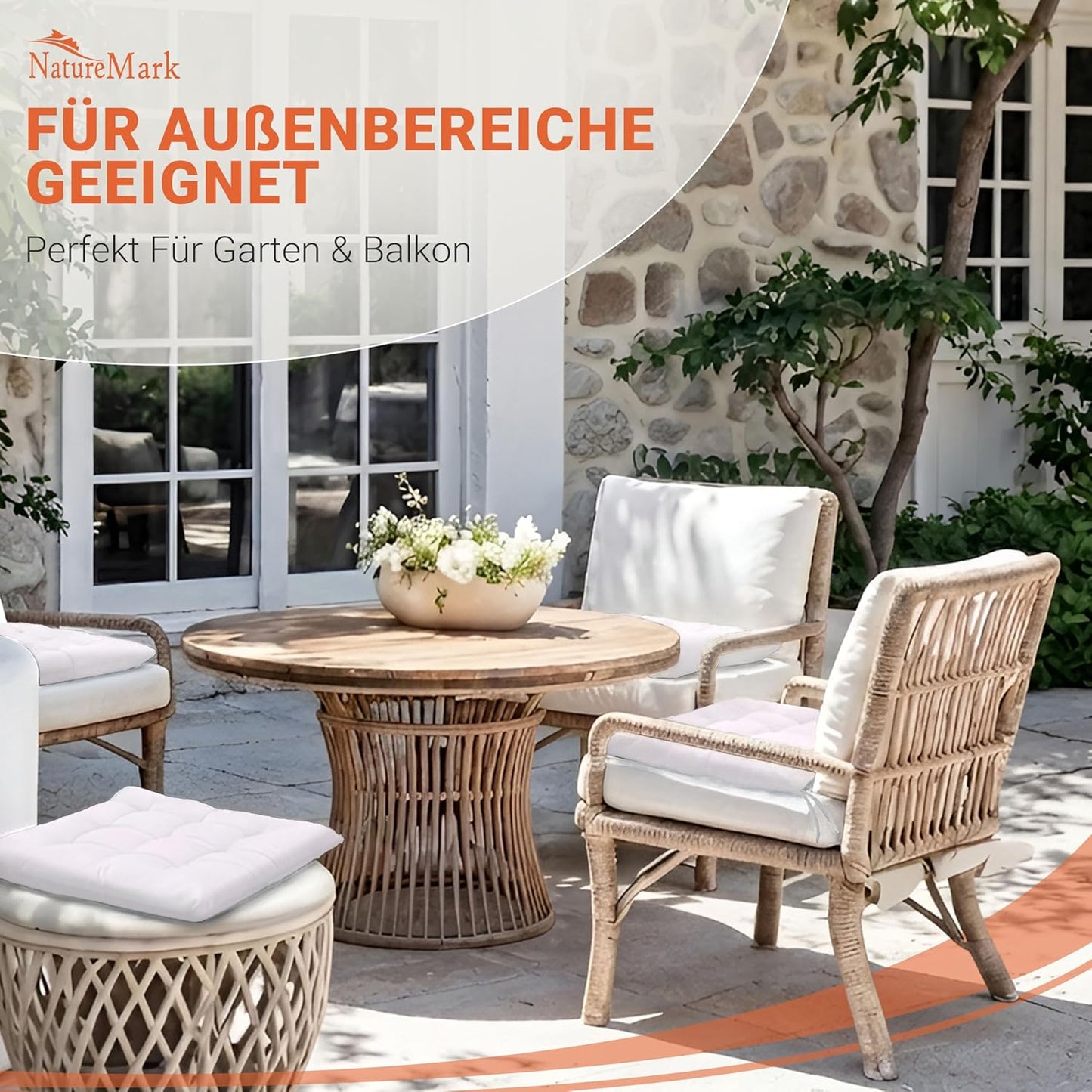 4er Set Stuhlkissen mit Bändern (40x40 cm), 4 Stück (1er Pack) Weiss