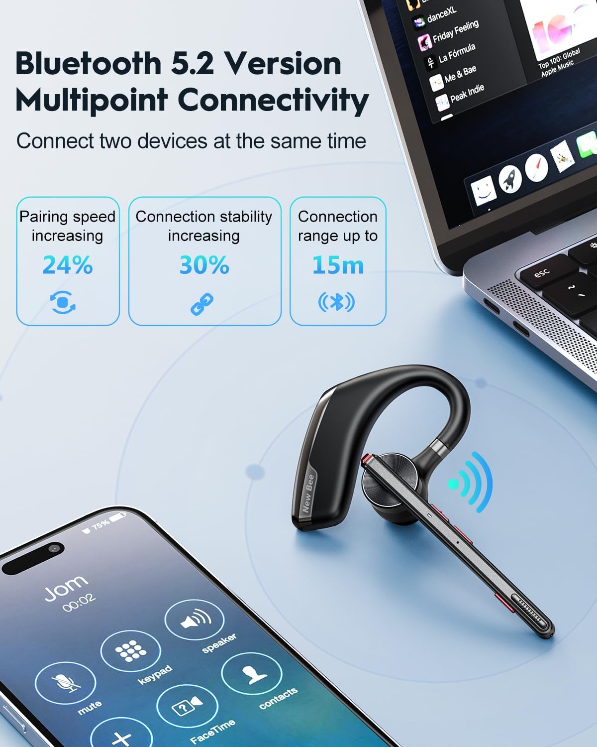 Bluetooth Headset, Schwarz