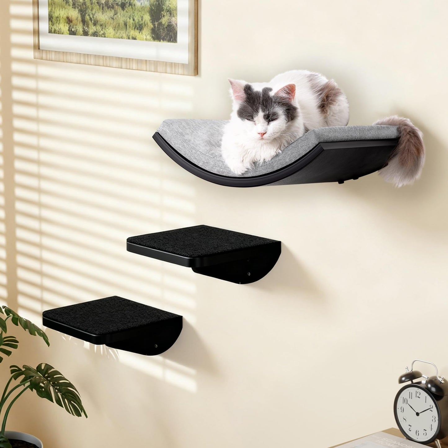 Katzentreppe Wand-Set, Gray 2PC Pedal + 1PC Katze Wandregal