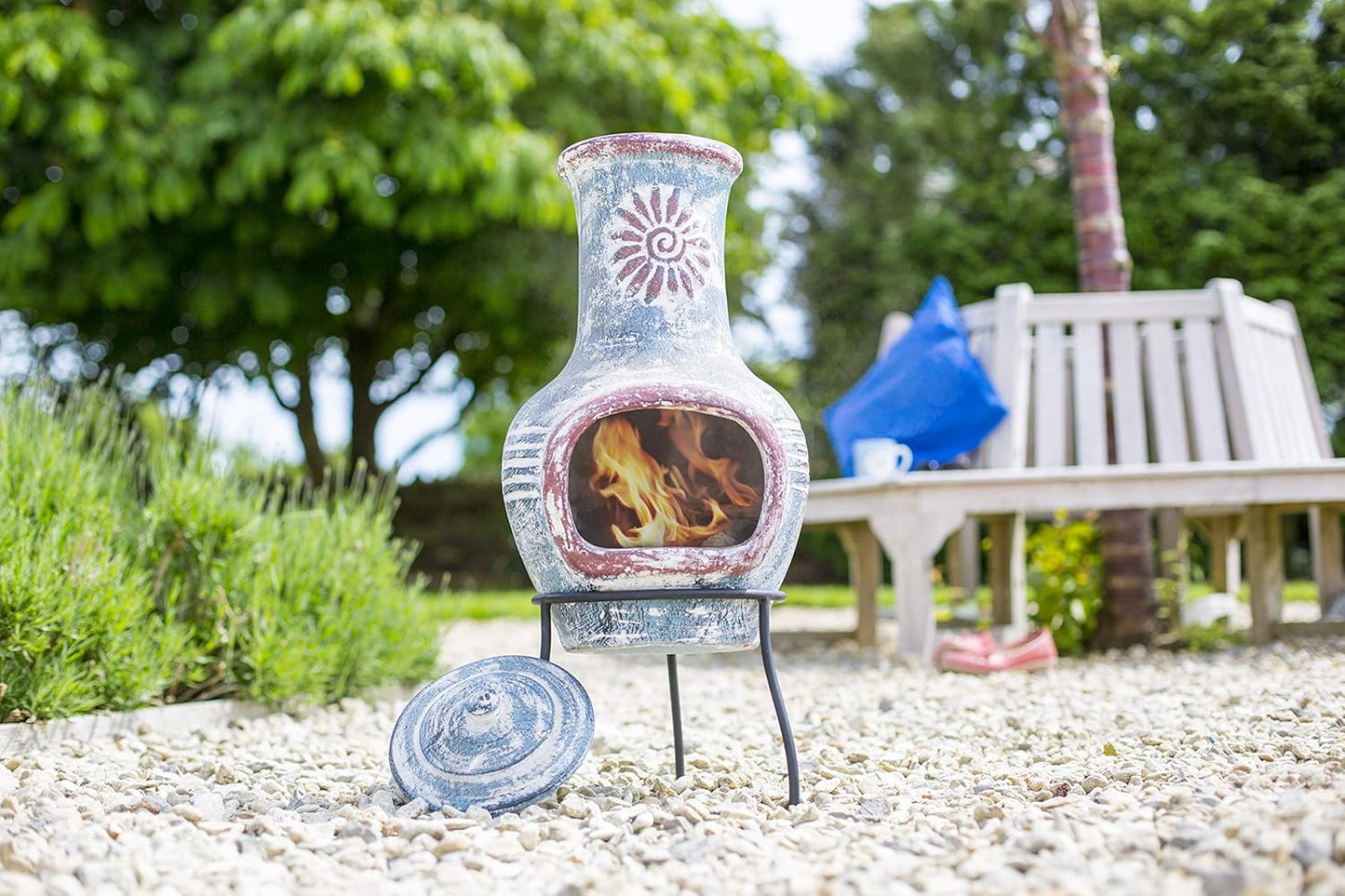 Traditioneller Swirl Clay Chimenea mit Regenabdeckung, Swirl