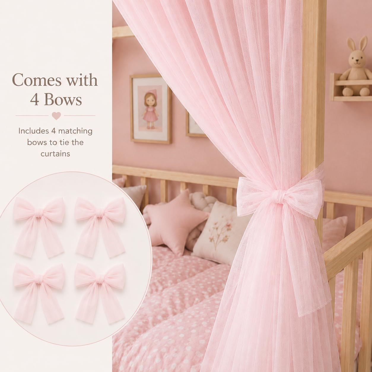 2er-Set Betthimmel für Kinderbett, Rosa 360cm, ohne Pompomgirlande