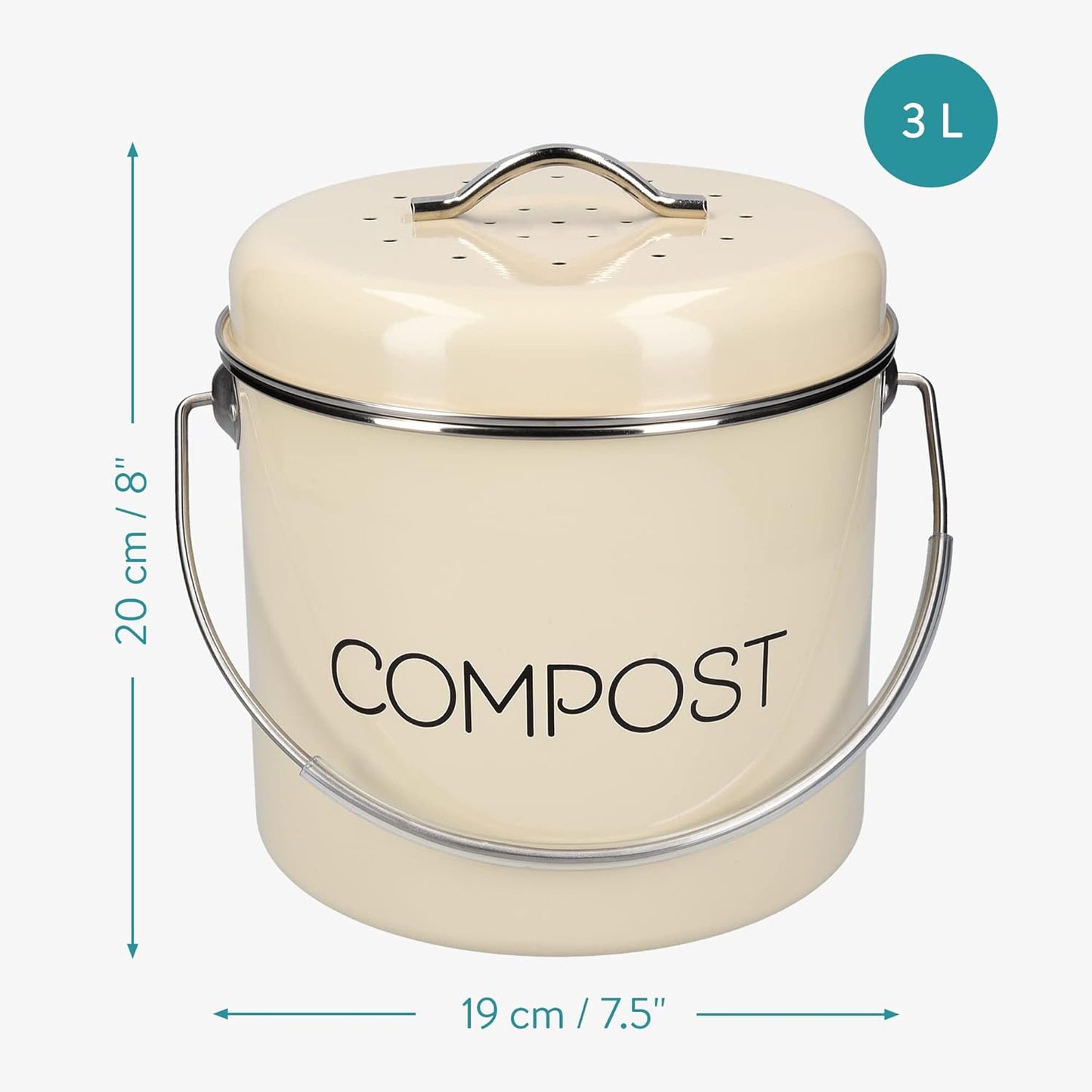 Komposteimer mit Kohlefilter, 3L Creme