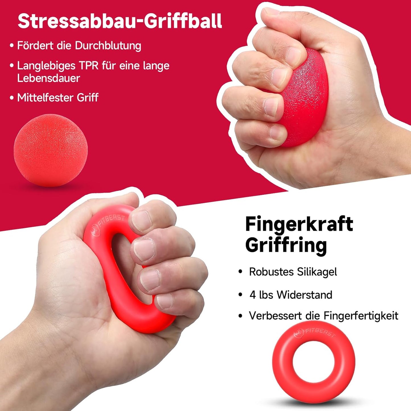 Handtrainer Set mit verstellbarem Grip (5-teilig), Rot