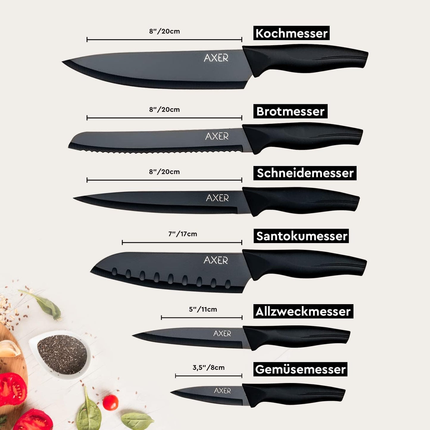 Messer Set, Schwarz, 6 set