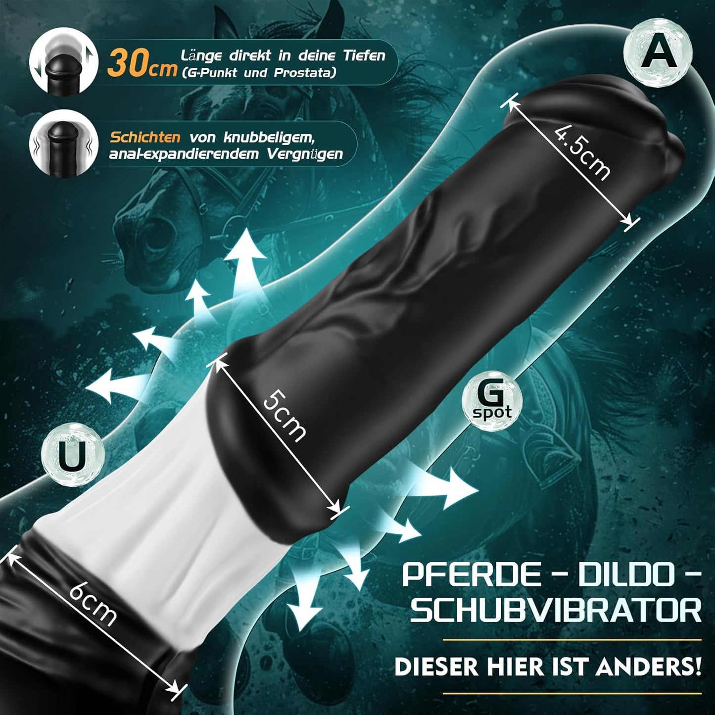 Pferdedildo mit 7 Stossfunktionen uns Saugnapf, Gelb