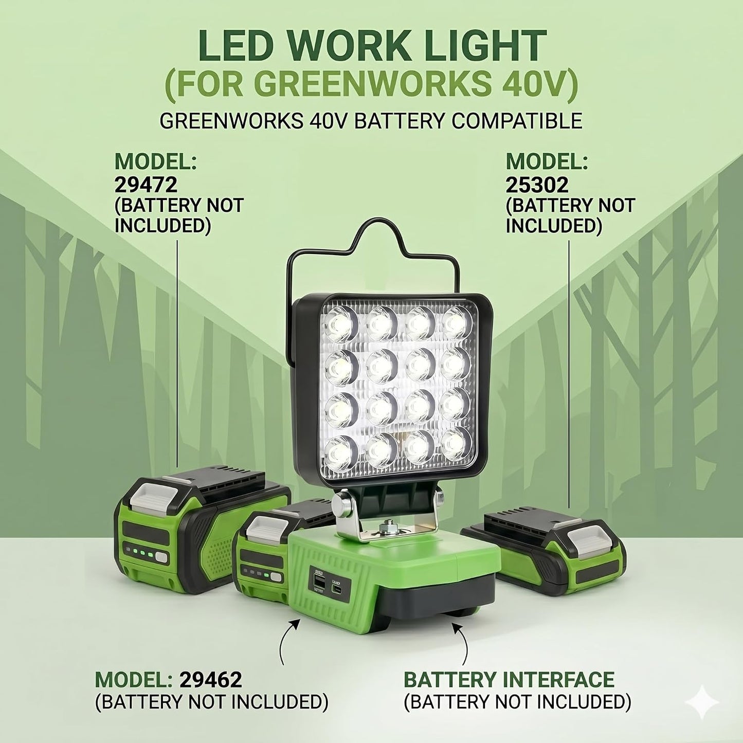 Akku Arbeitsleuchte, 48w für Greenworks 40v