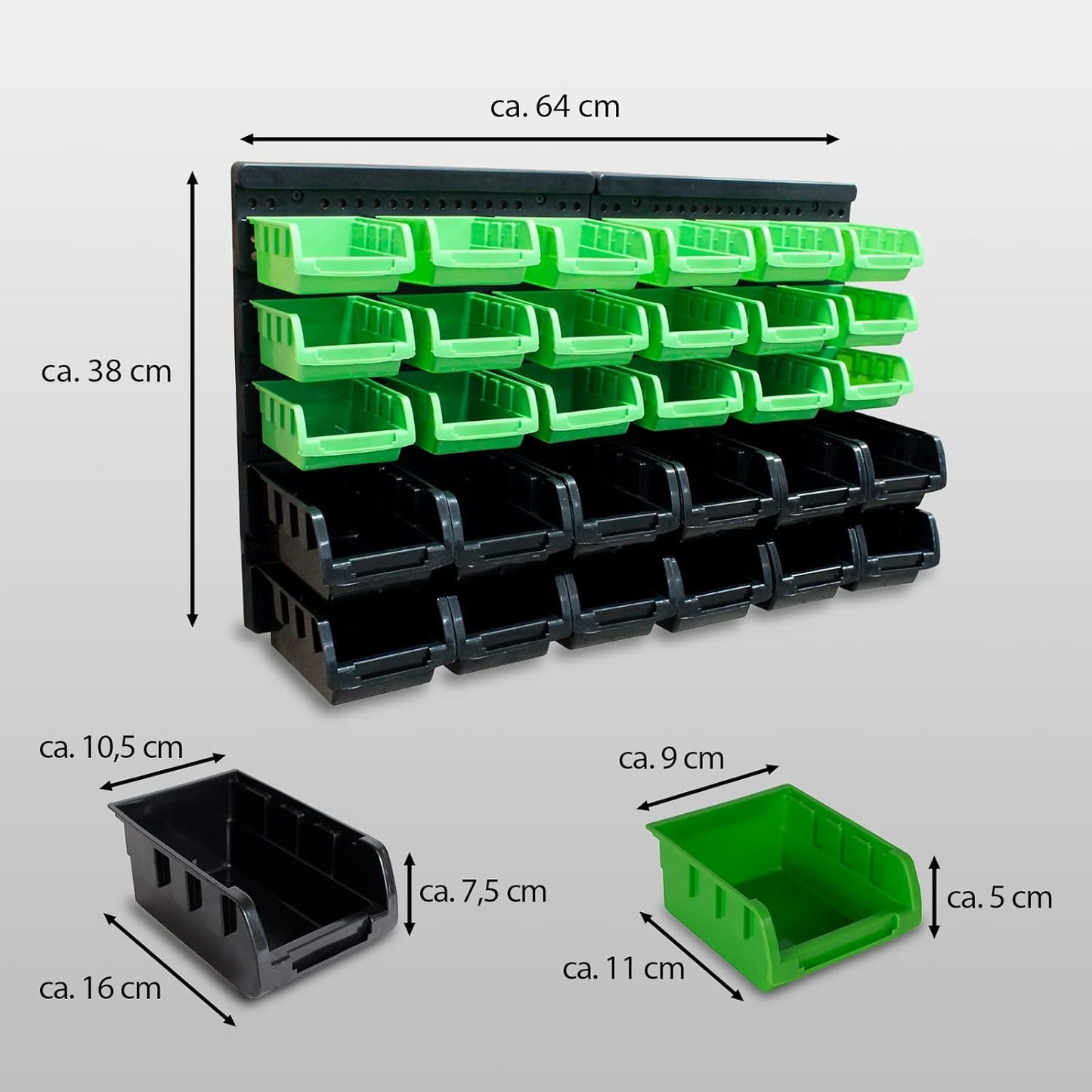 Stapelboxen mit Wandregal, Grün