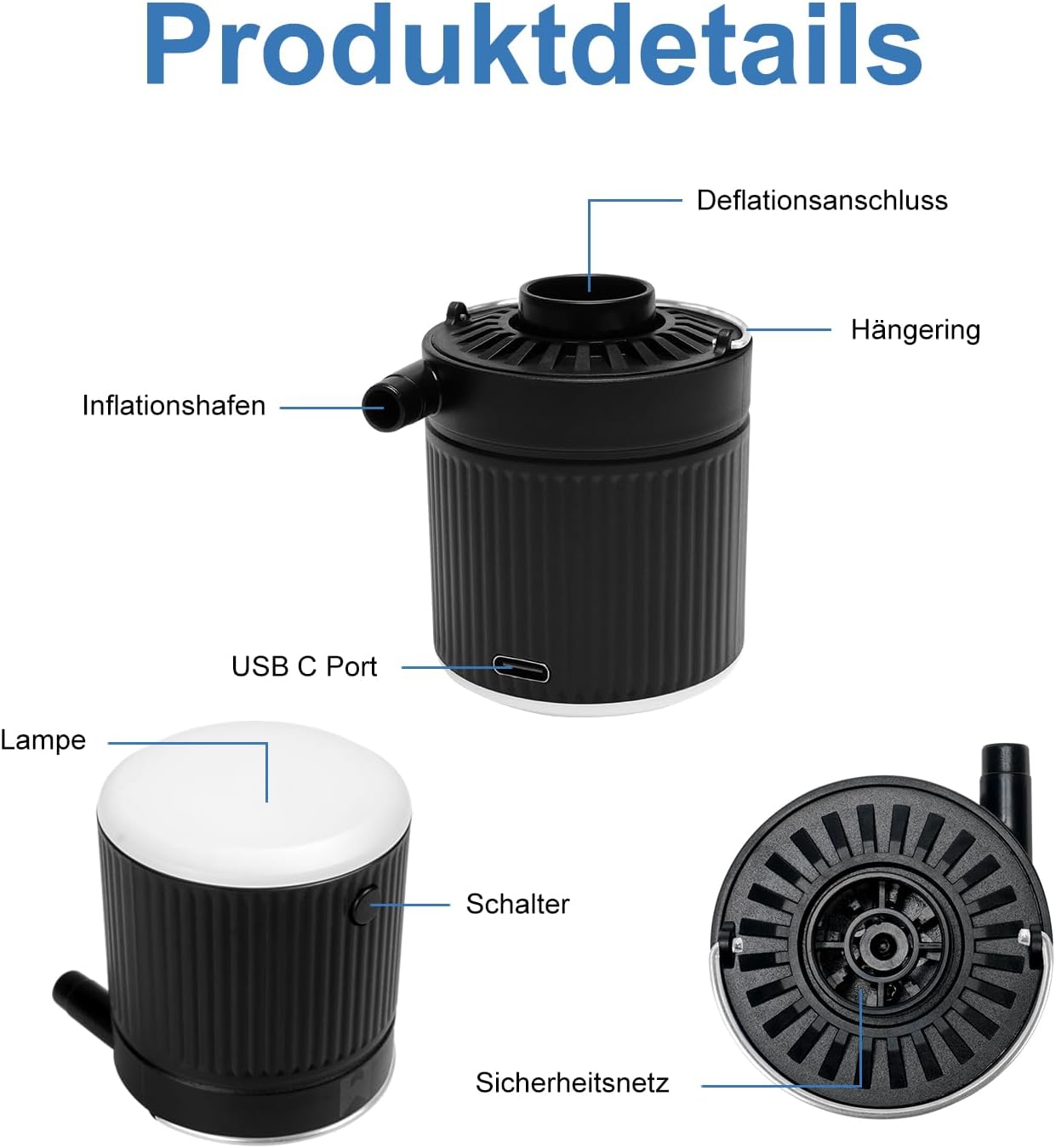 Tragbare elektrische Luftpumpe, Schwarz