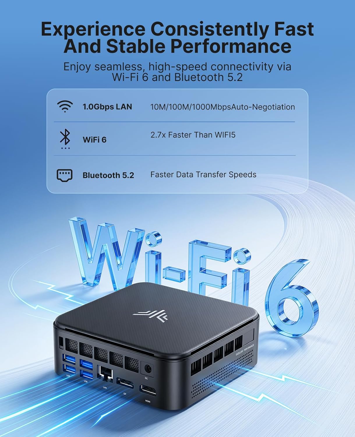 Mini PC E3B mit Ryzen V2748, 4K, WiFi 6, BT5.2, АMD V2748/16GB DDR4 512GB SSD