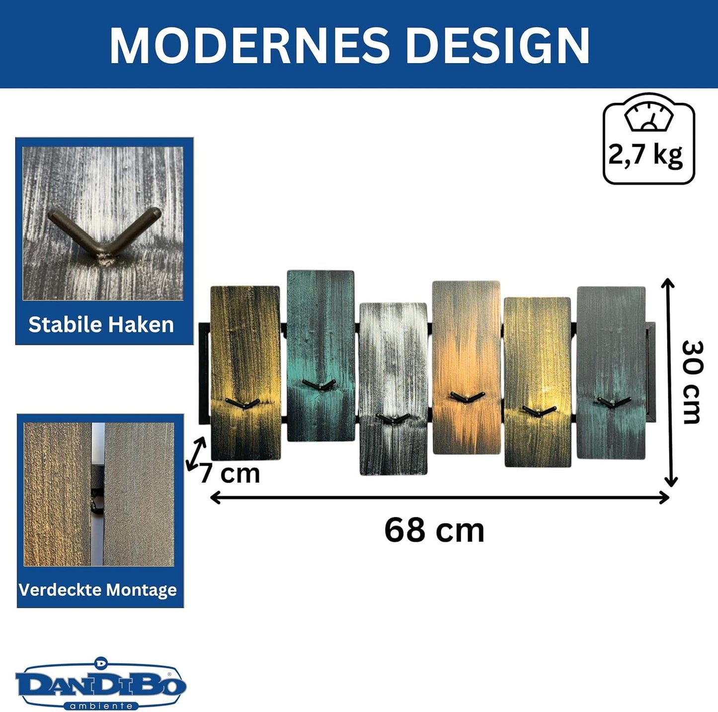 Wandgarderobe mit 12 Haken