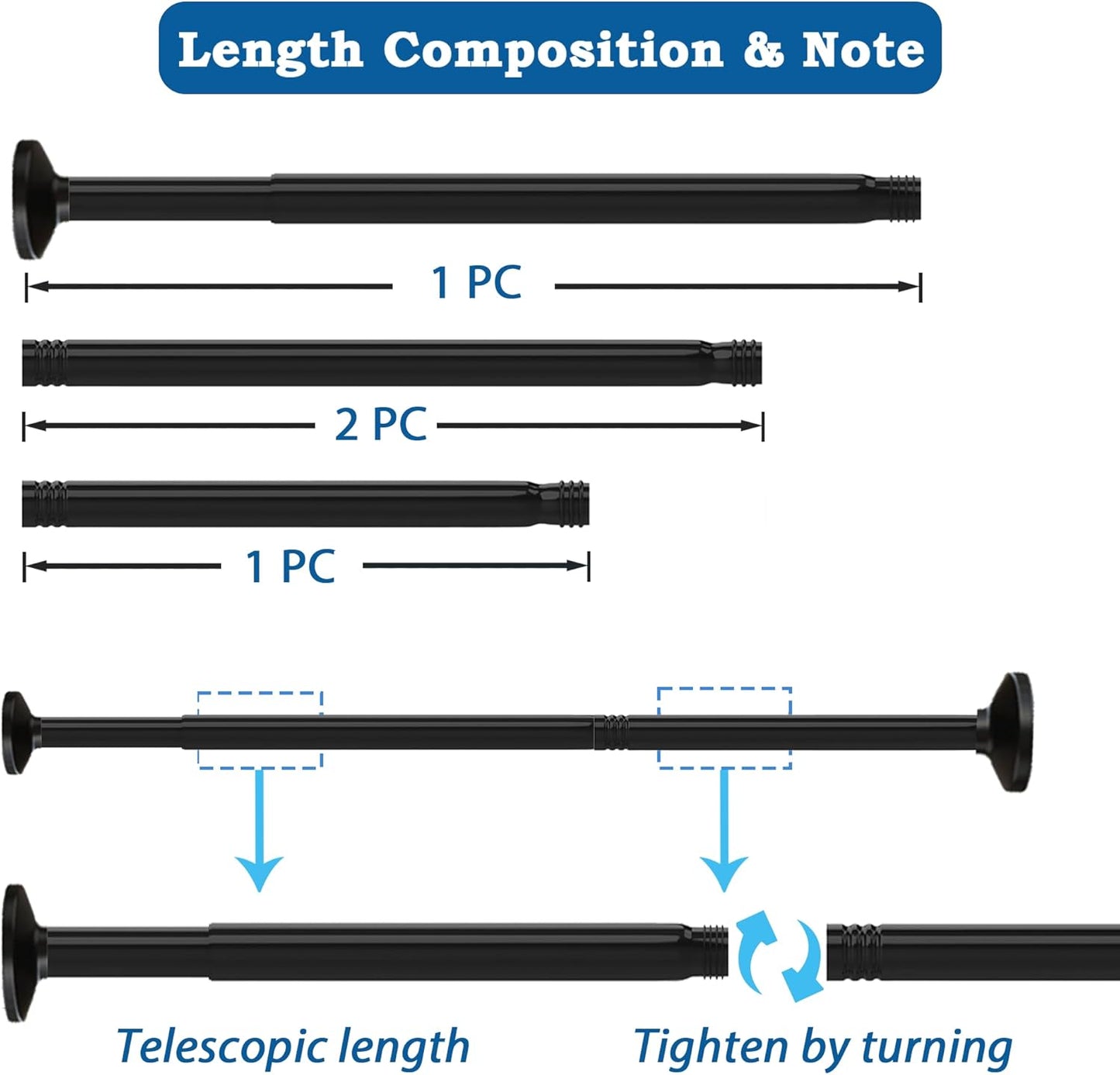 Ausziehbare Teleskop-Duschvorhangstange, Weiss 85-160CM
