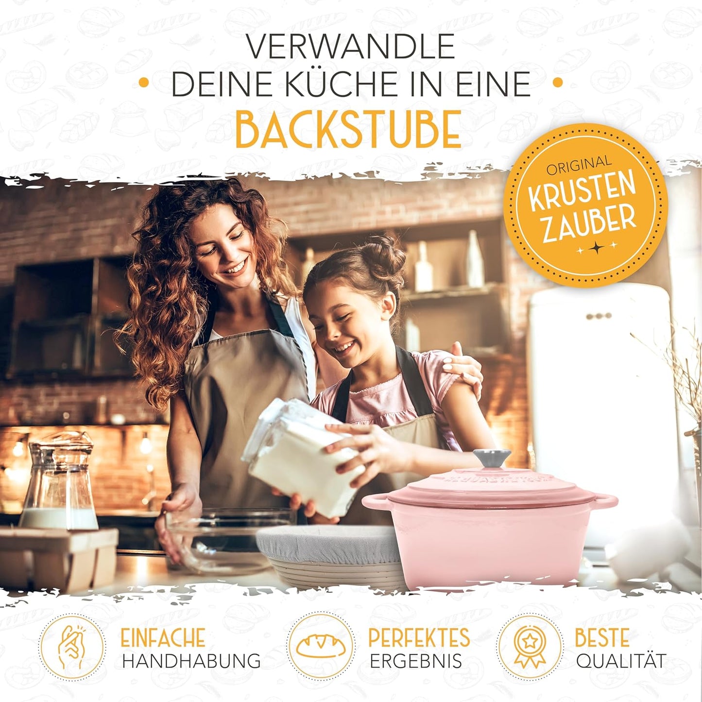 Brotbacktopf mit Gärkorb, Rosa Topf