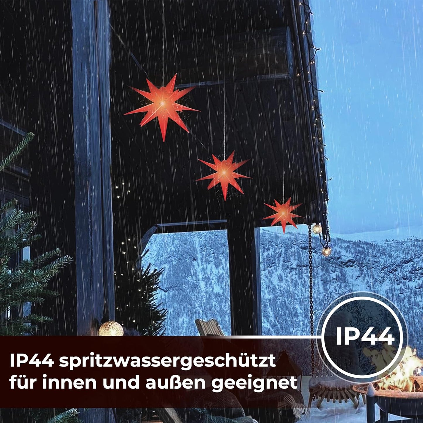 3D Leuchtstern-Set mit LED-Beleuchtung, 3-teilig, Rot