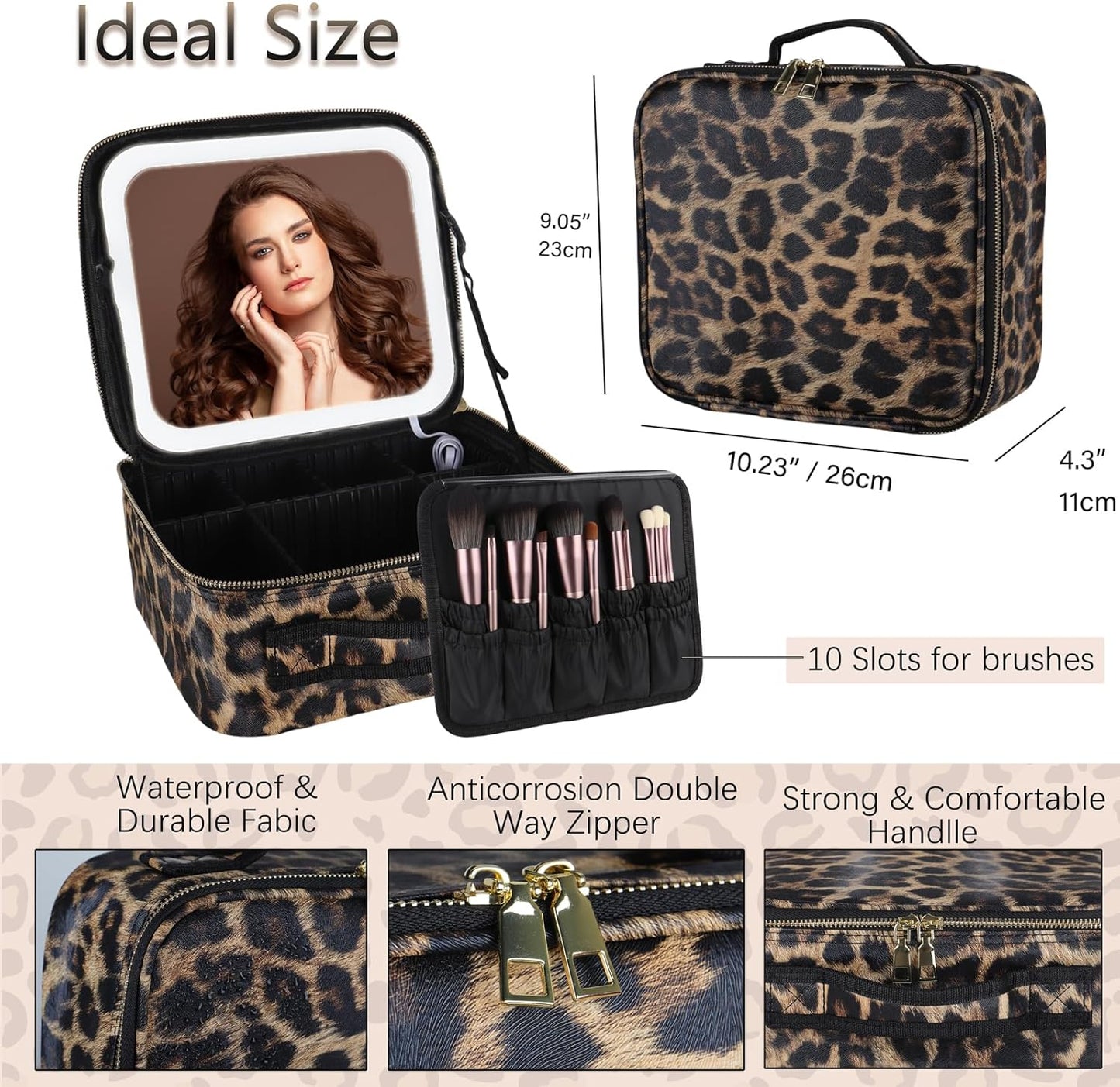 Kosmetiktasche mit LED-Beleuchtung, Leopardenmuster