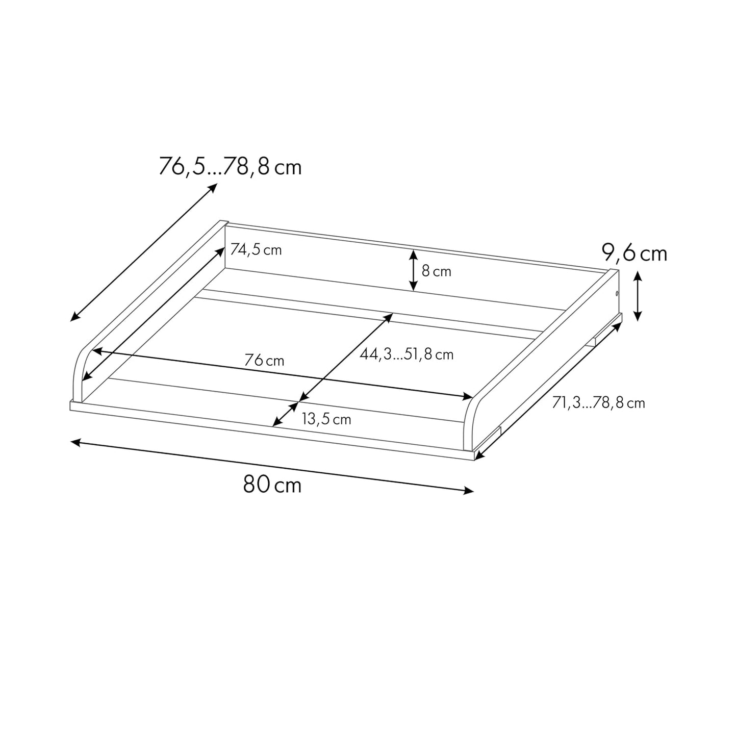 Wickelaufsatz für Ikea Kommoden (MALM, HEMNES, NORDLI), Eiche