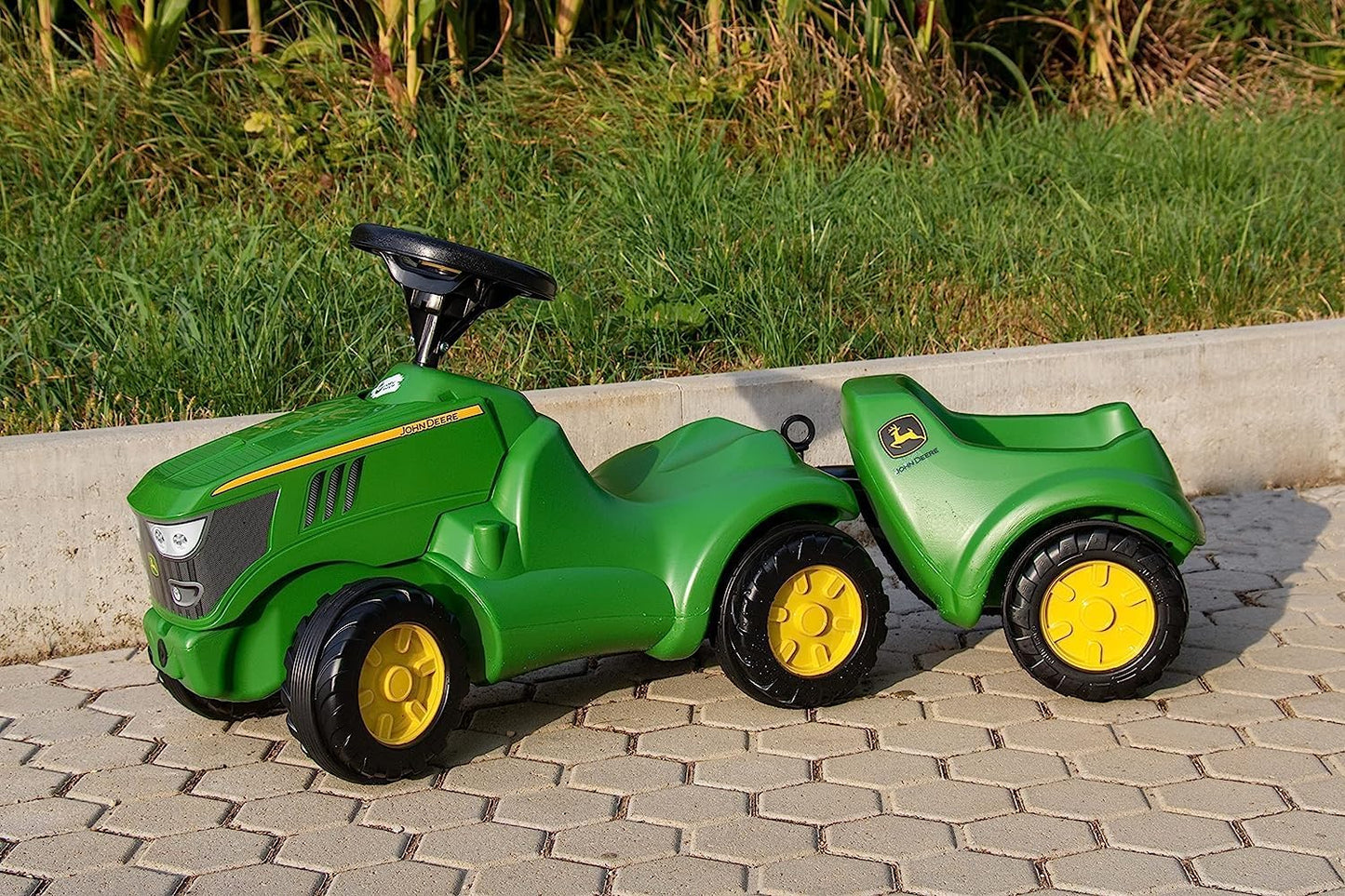 Babyrutscher Minitrac John Deere 6150R mit kippbarem Anhänger, mit Anhänger grün