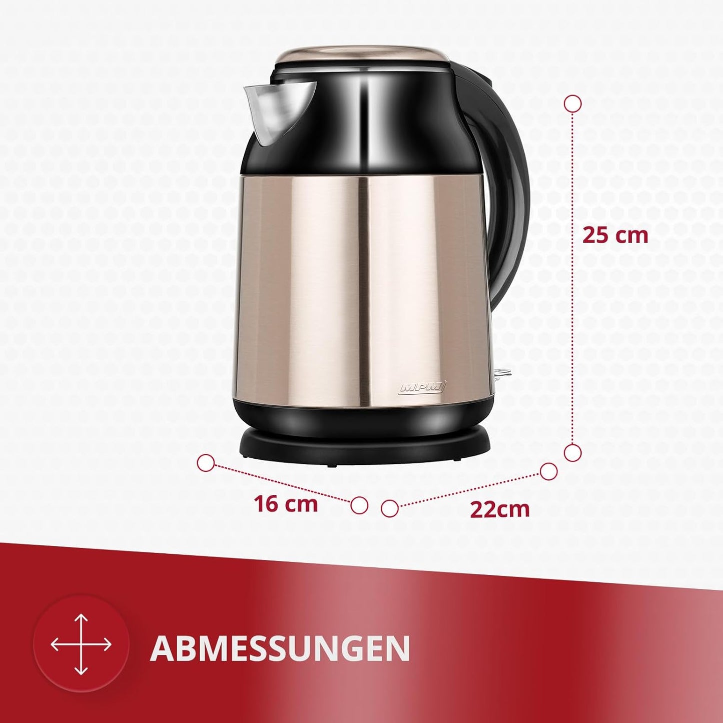 Elektrischer Wasserkocher MCZ-91, Black/ Edelstahl 1.7 Liter