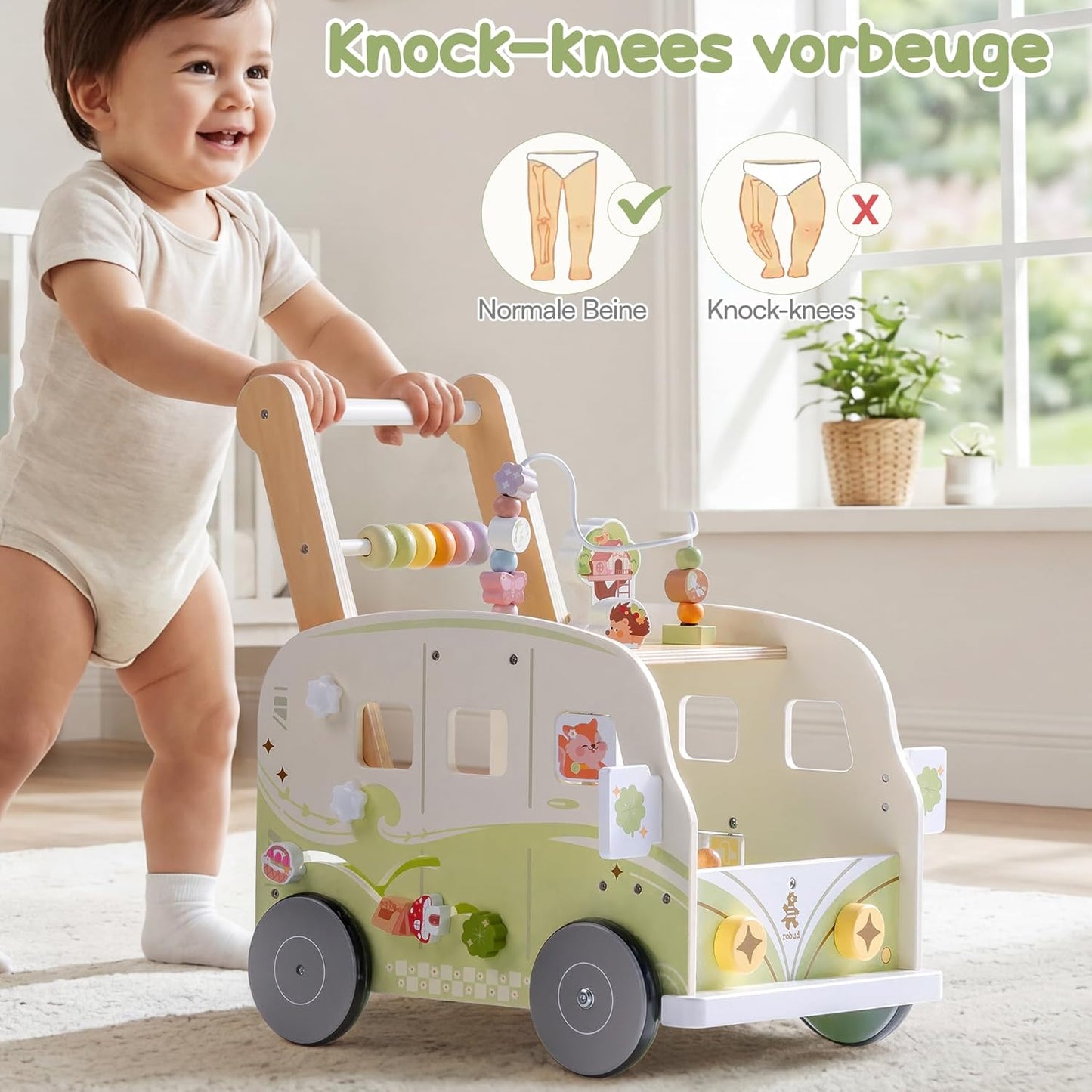Einstellbarer Baby Lauflernwagen aus Holz, Grün