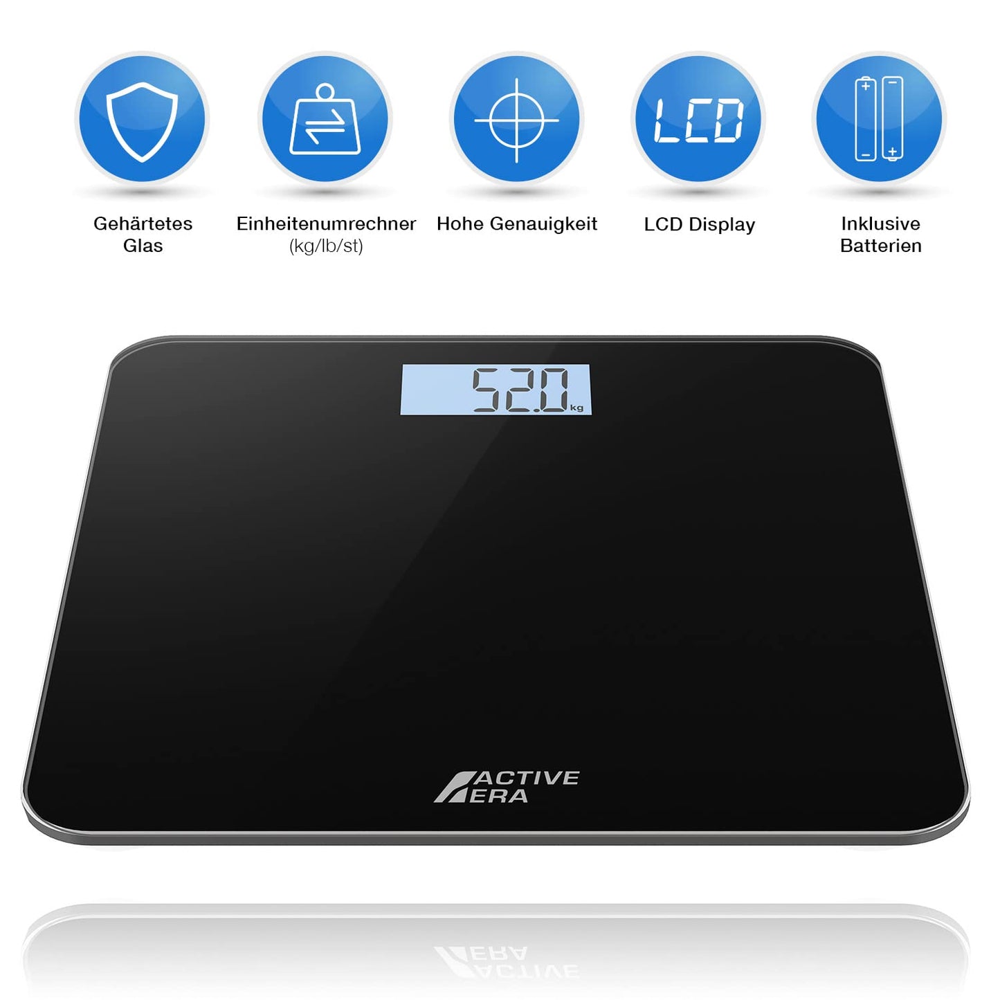 Digitale Personenwaage mit Step-On-Technologie, Schwarz