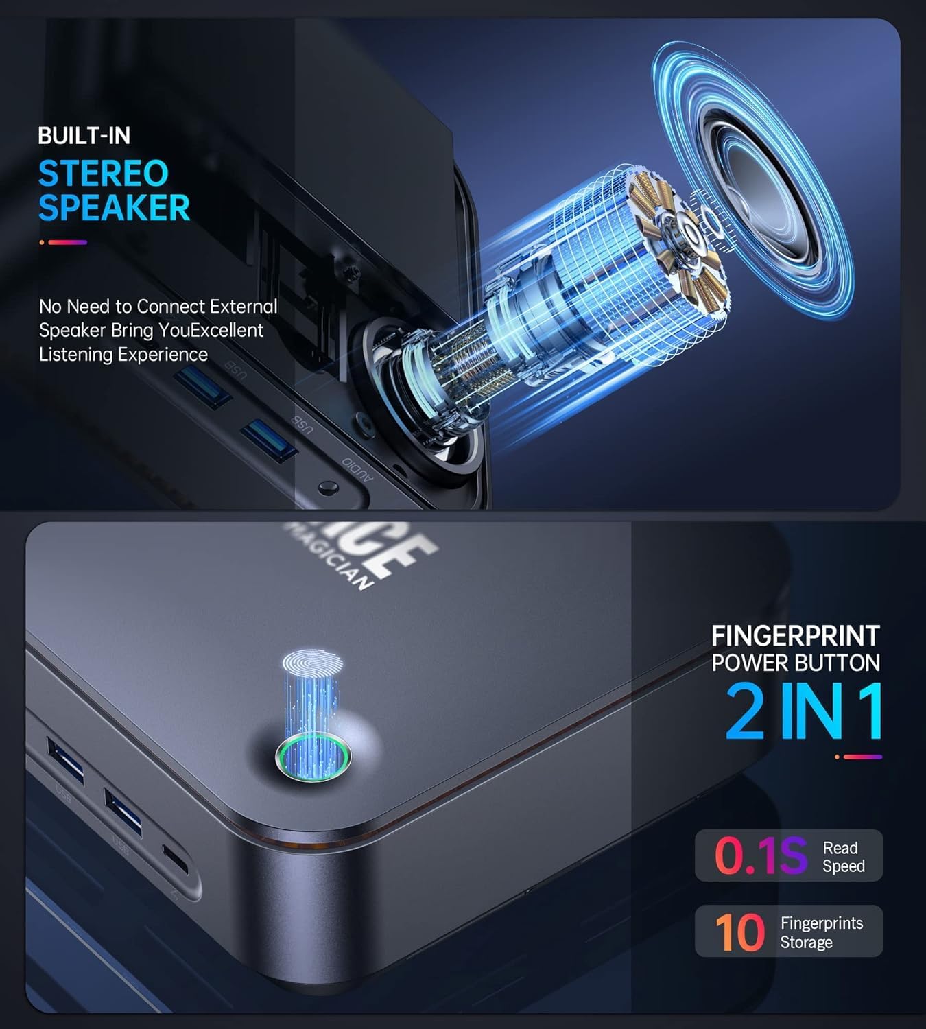Mini PC TK11 mit Core i5, Lautsprecher & Fingerabdruck, Core i7 11390H/16GB DDR4+ 512GB SSD