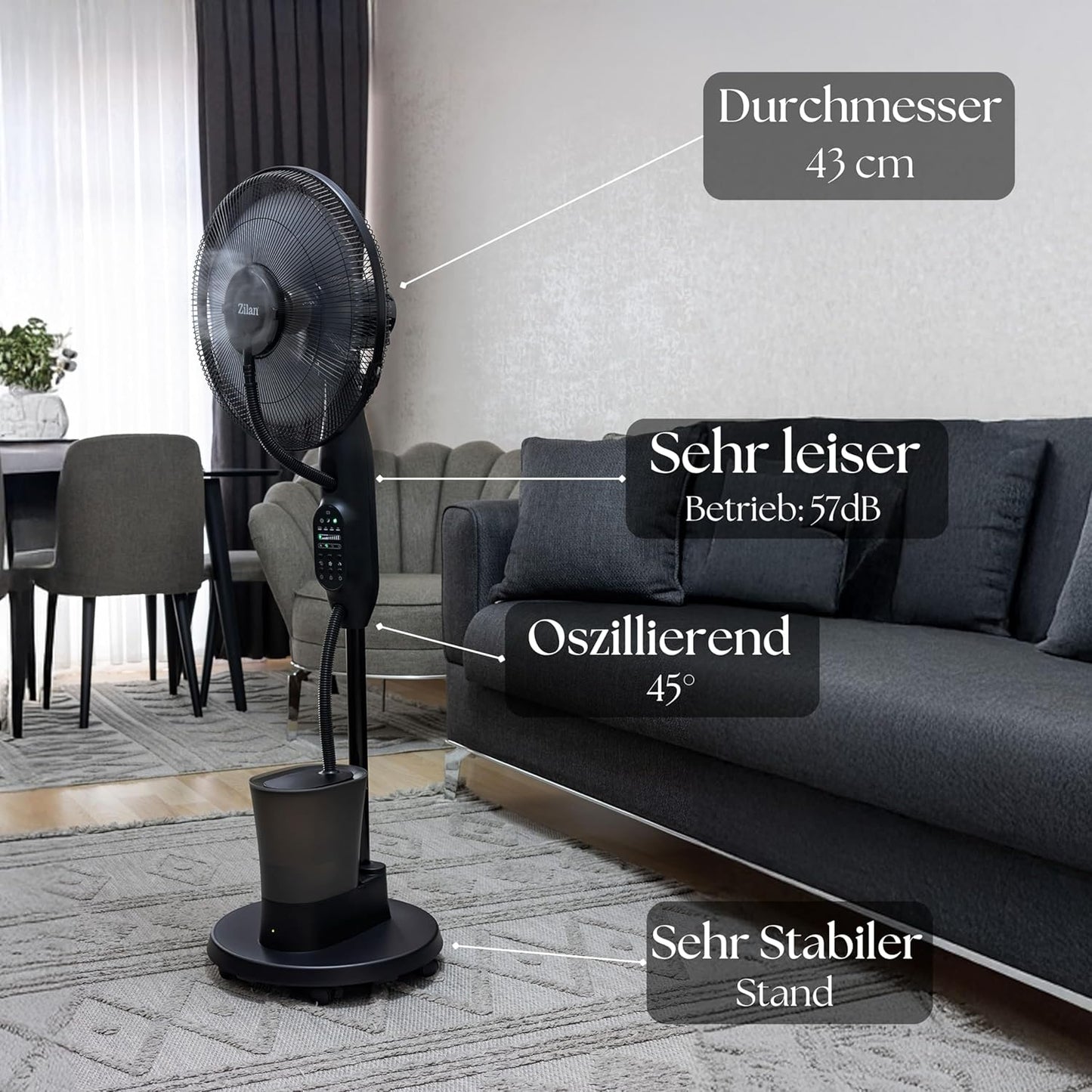 3-in-1 Standventilator mit Wasserkühlung