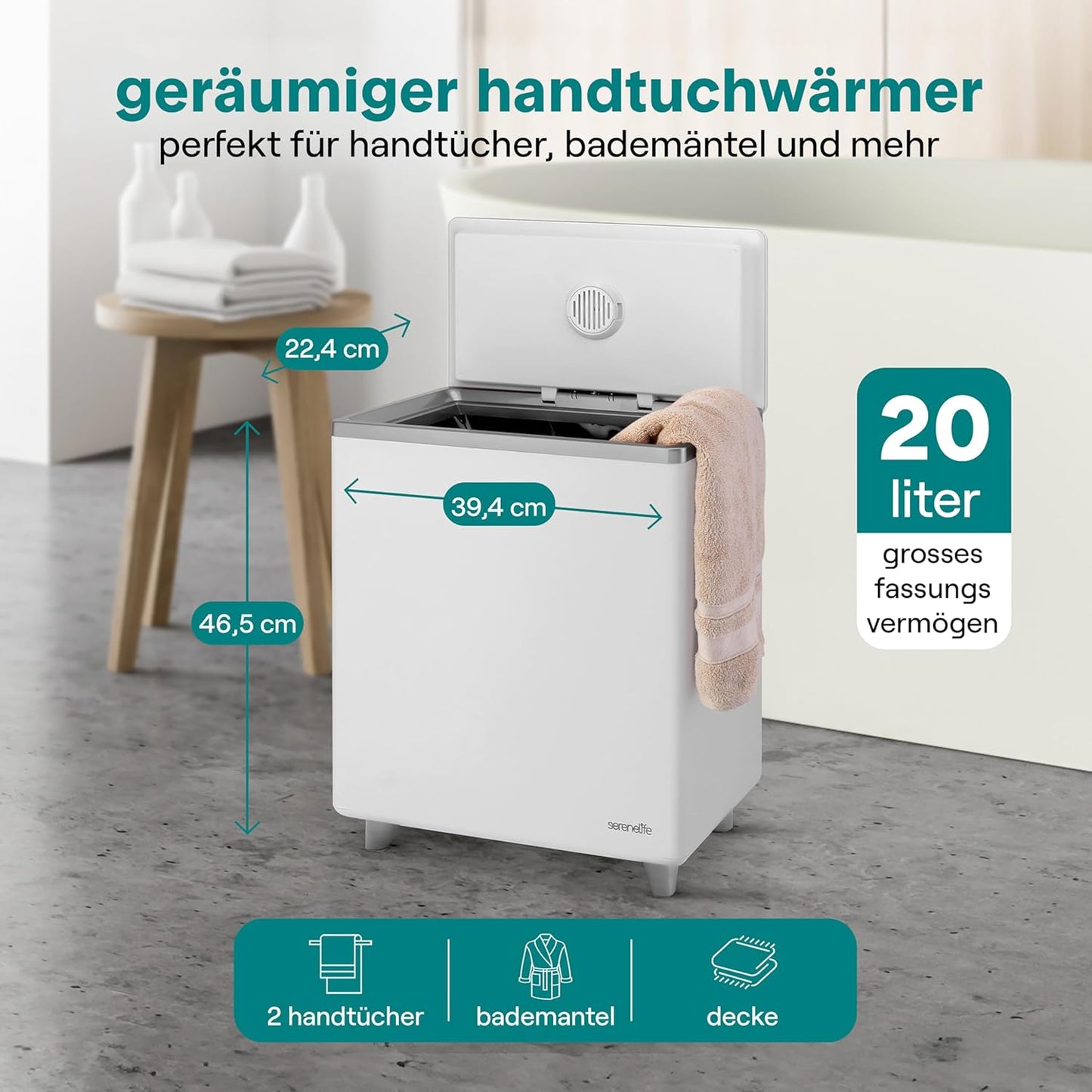 WiFi Handtuchwärmer mit App & Aromatherapie, Silber - Wifi