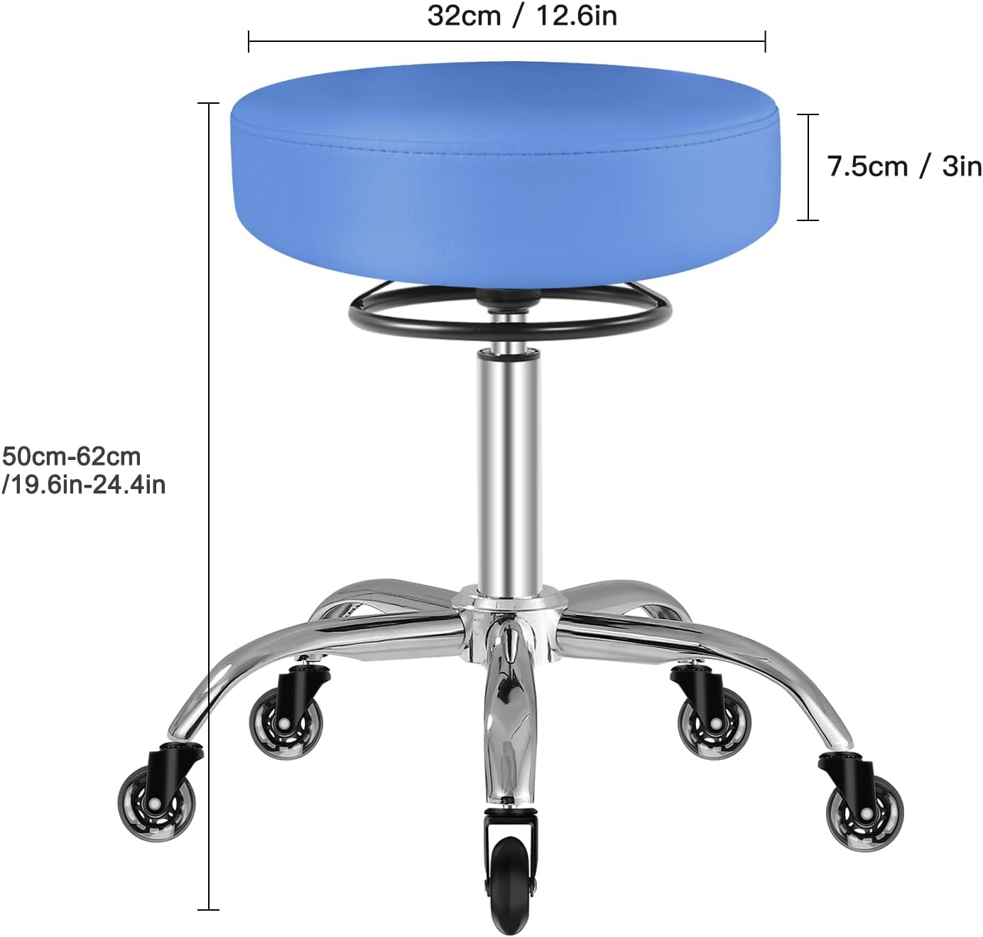 Höhenverstellbarer Rollhocker, Blau
