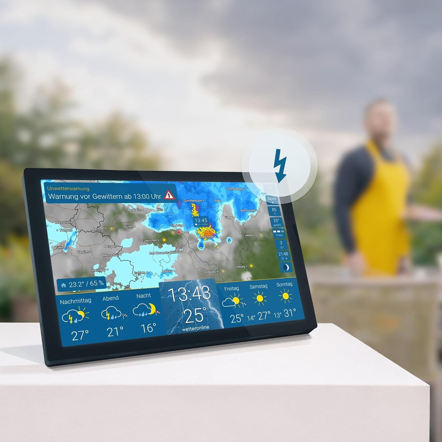 WLAN-Wetterstation mit HD-Display und WetterRadar, schwarz