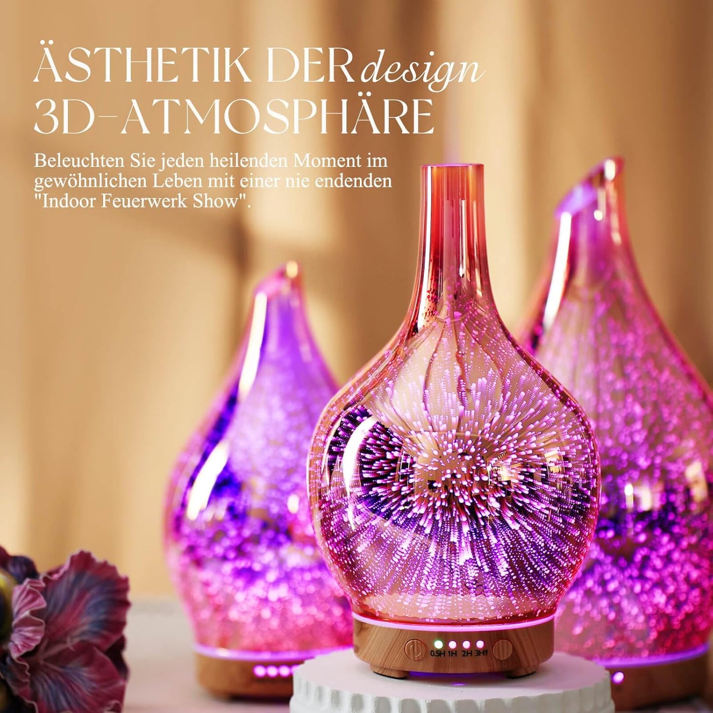 Aroma Diffuser Luftbefeuchter mit 3D Effekt (150ml), Rose Gold