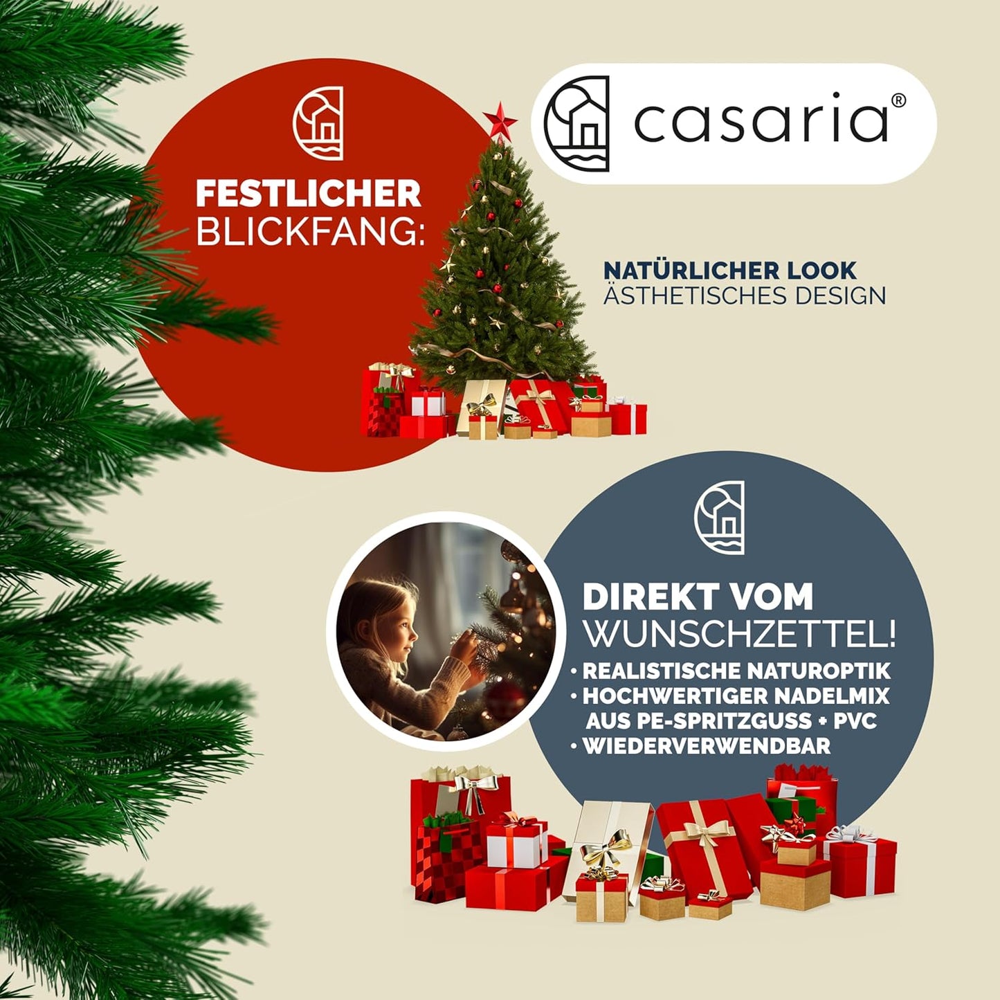 Künstlicher Weihnachtsbaum 150cm mit Metallständer, Grün 150 cm
