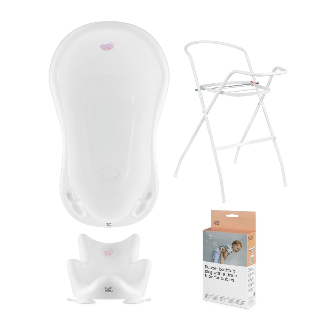 Babywanne mit Ständer und Badesitz, 4-teiliges SET Lite Hug Me - Weiss