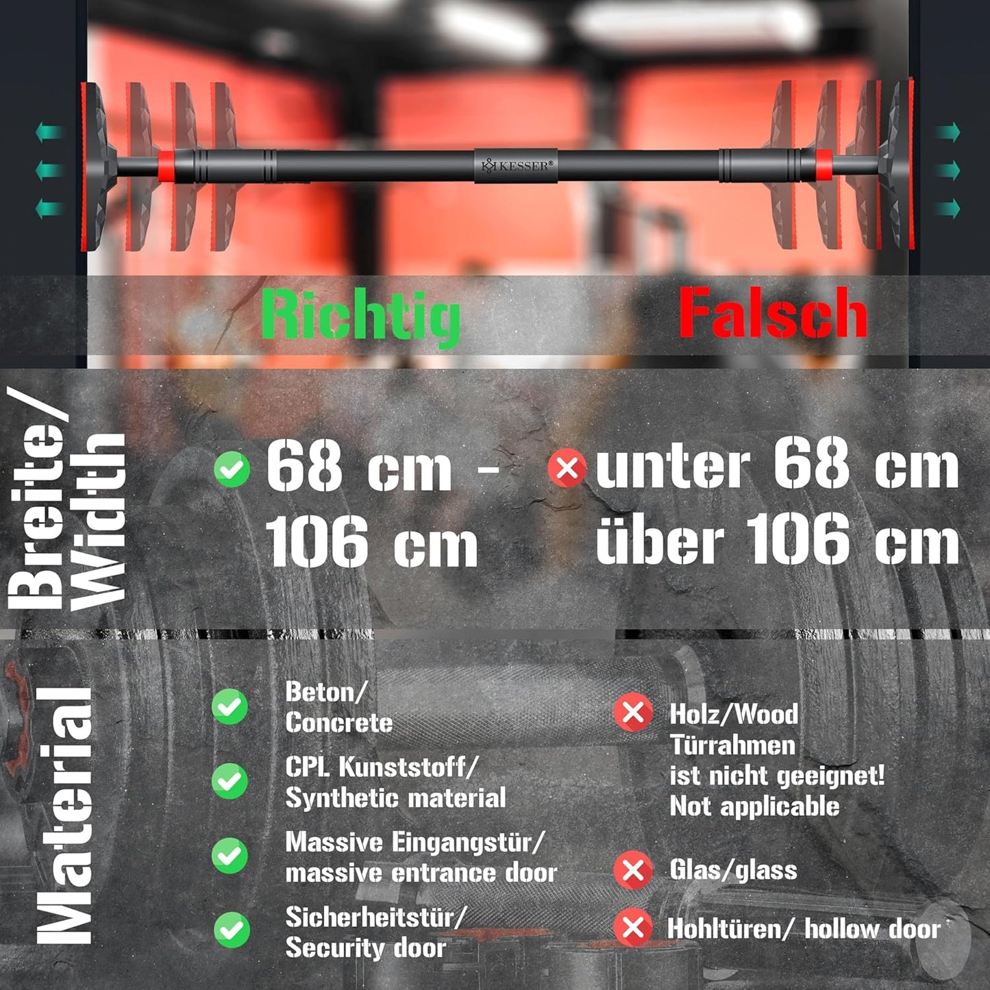 Klimmzugstange Türrahmen, verstellbar & rutschfest, Rot